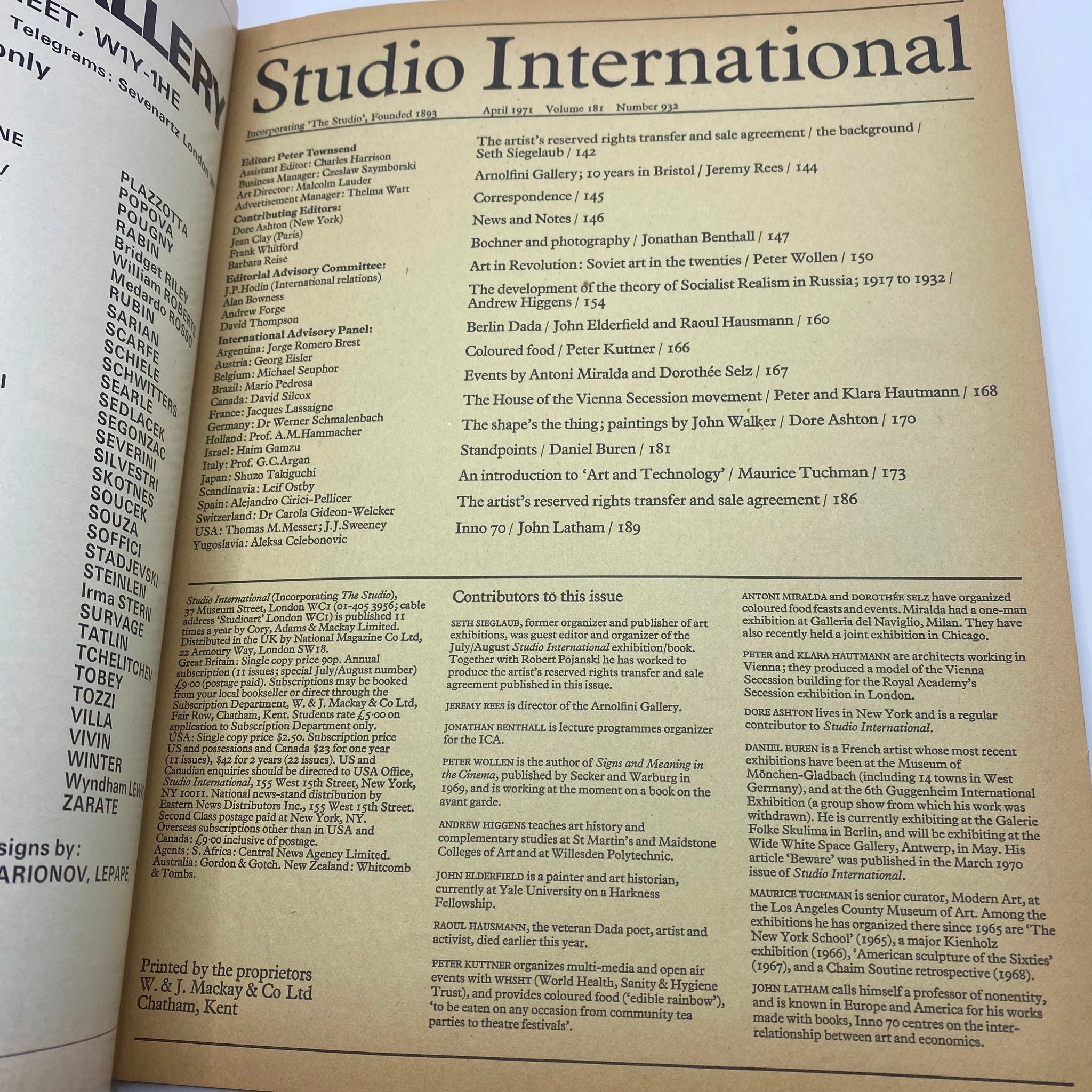 VTG Studio International Magazine April 1971 Original Transfer of Work No Label