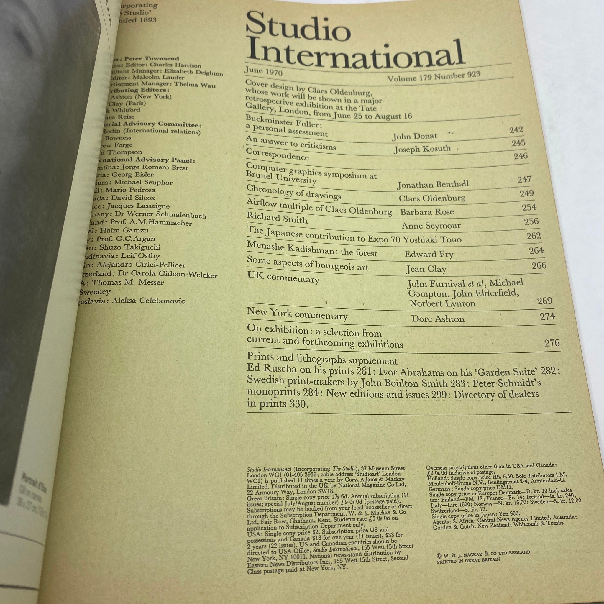 VTG Studio International Magazine June 1970 Claes Oldenburg Cover No Label