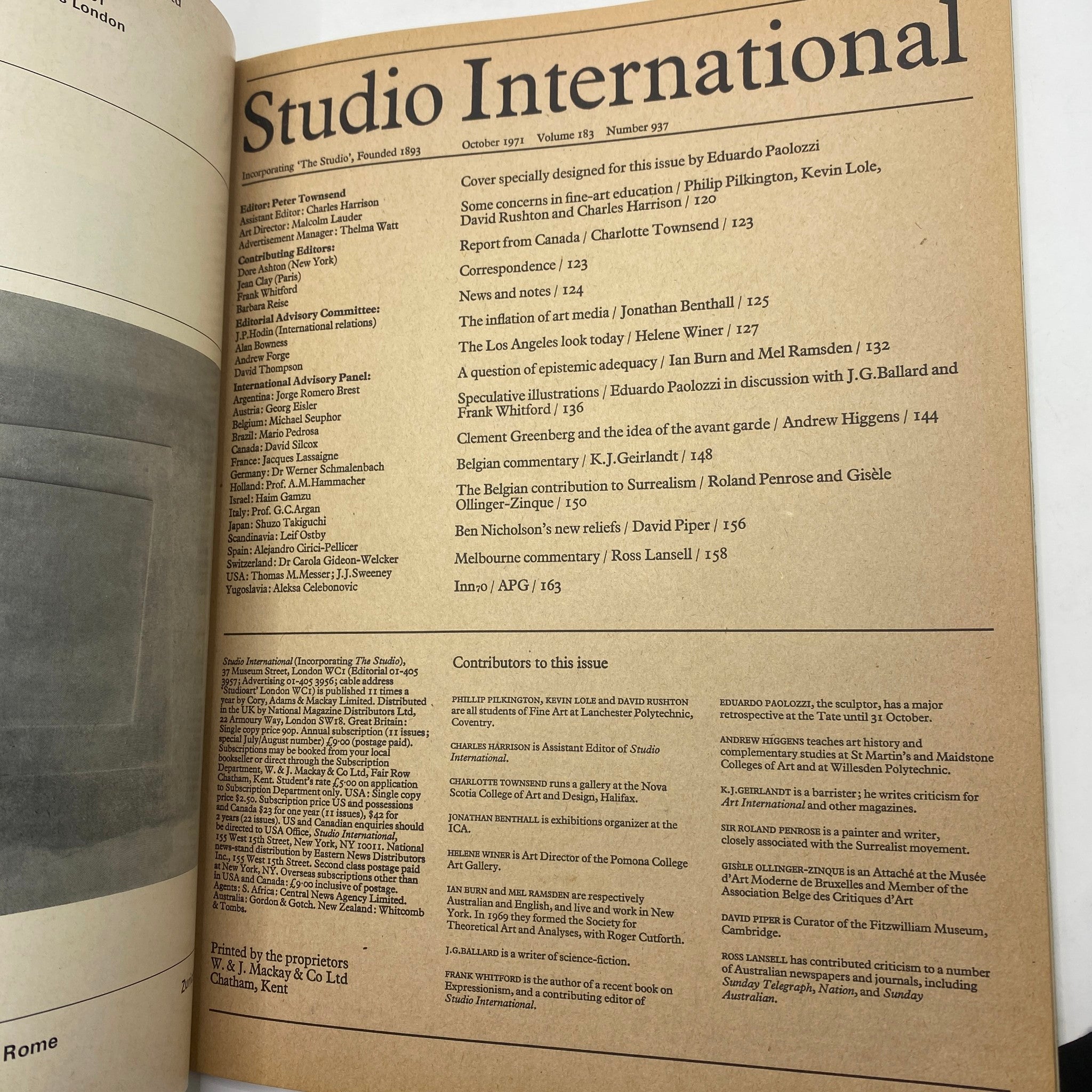 VTG Studio International Magazine October 1971 Eduardo Paolozzi Cover No Label