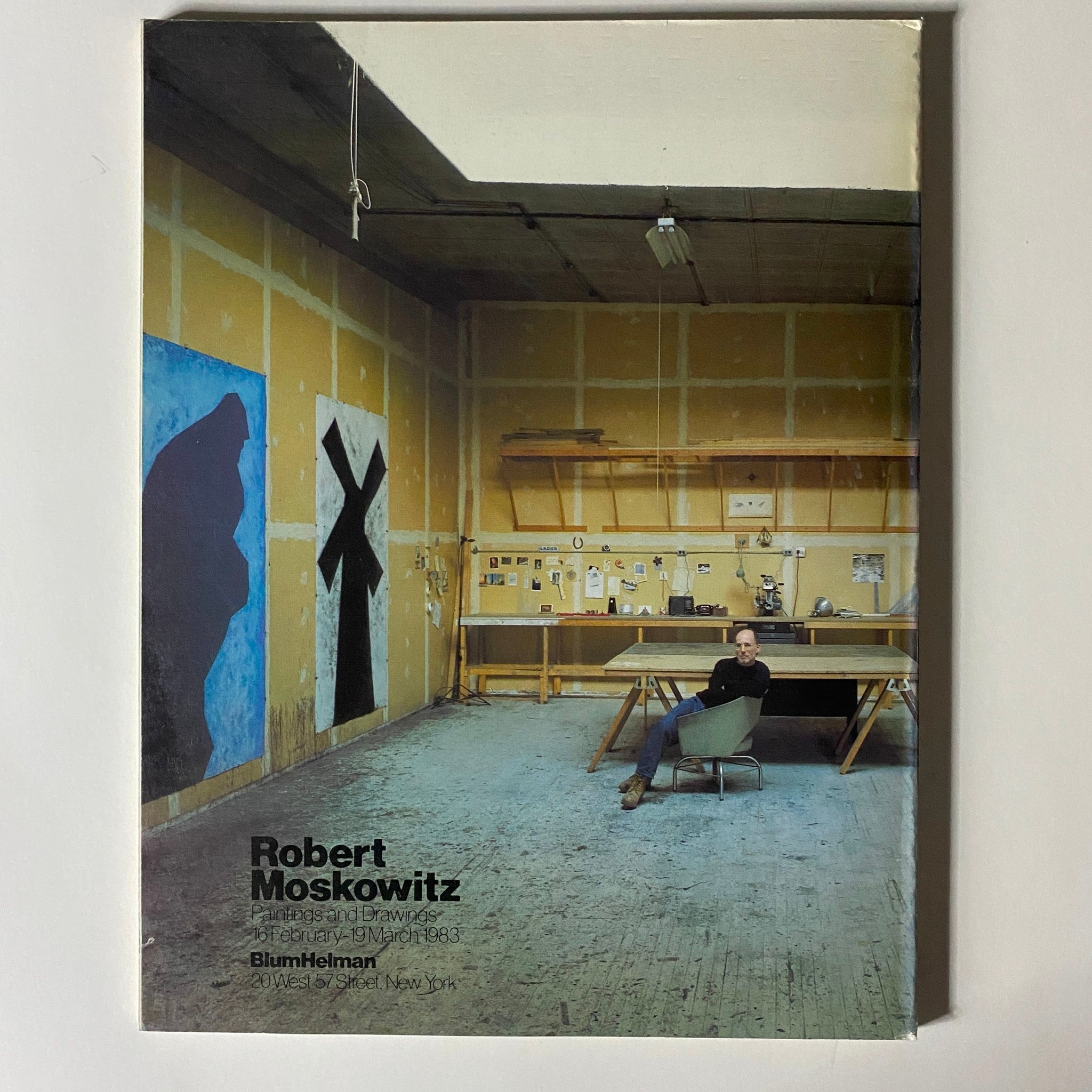Back cover of VTG Art in America Magazine February 1983 featuring Robert Moskowitz, illustrating his studio environment and showcasing contemporary artwork.