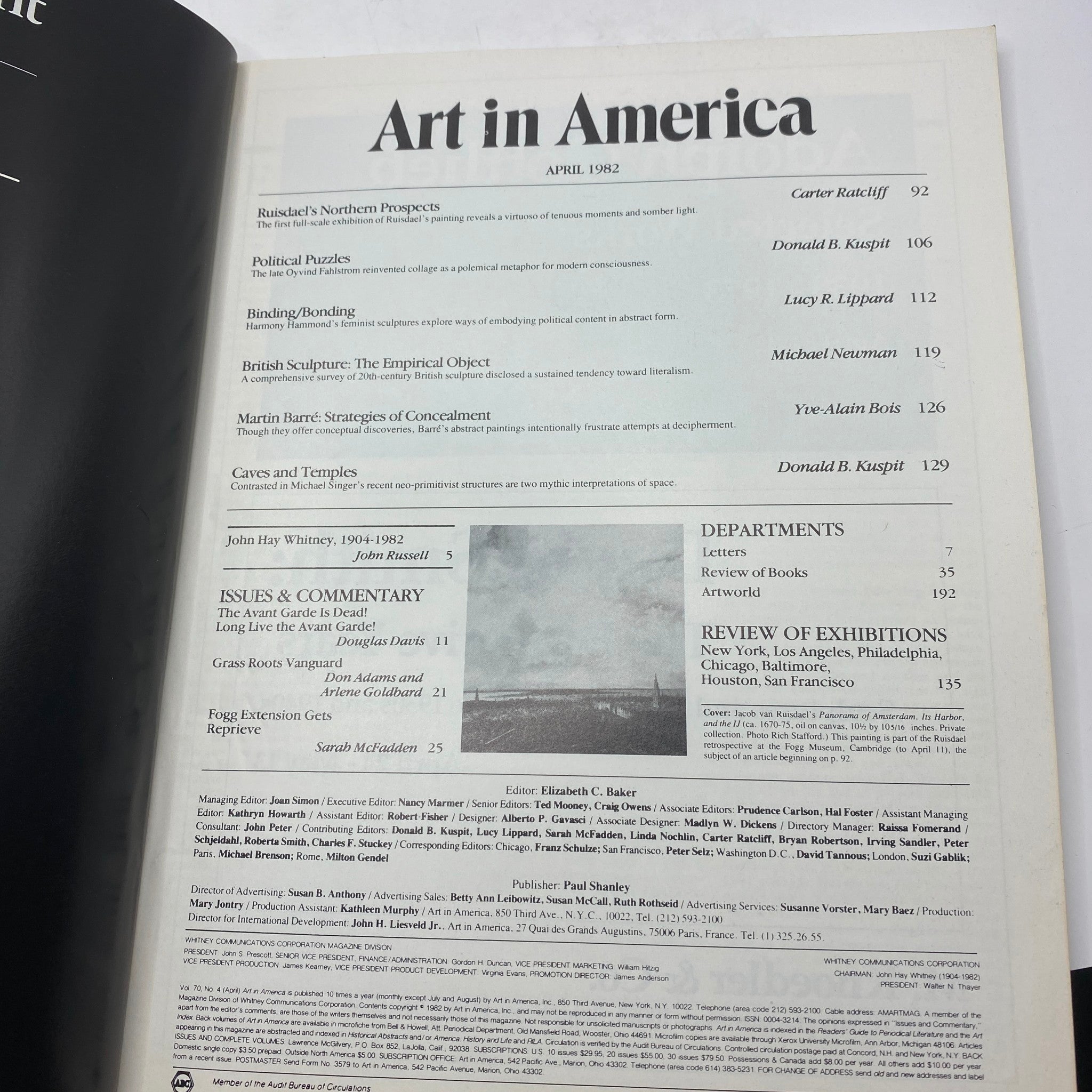 VTG Art in America Magazine April 1982 Panorama of Amsterdam No Label