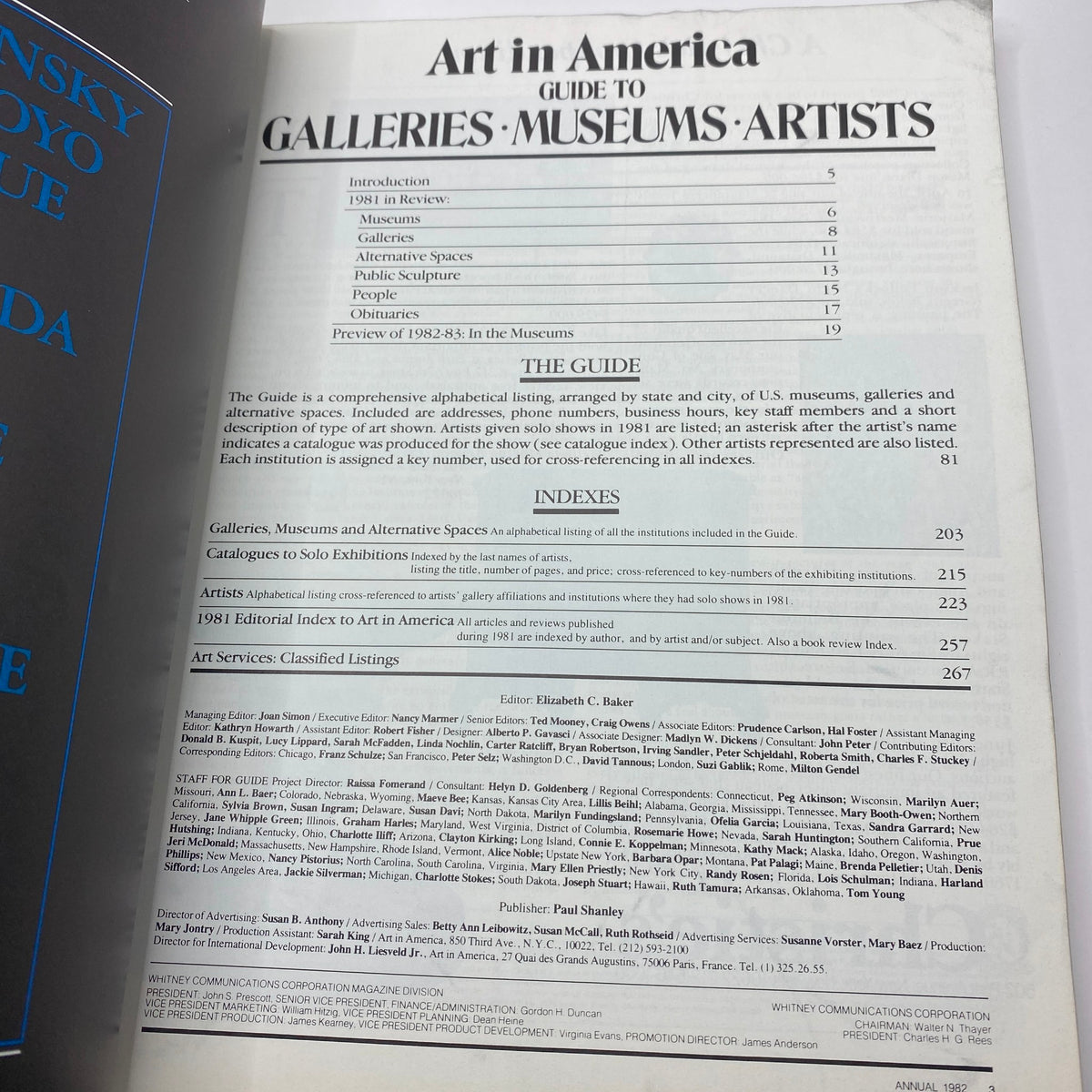 Art in America Magazine 1982 Guide