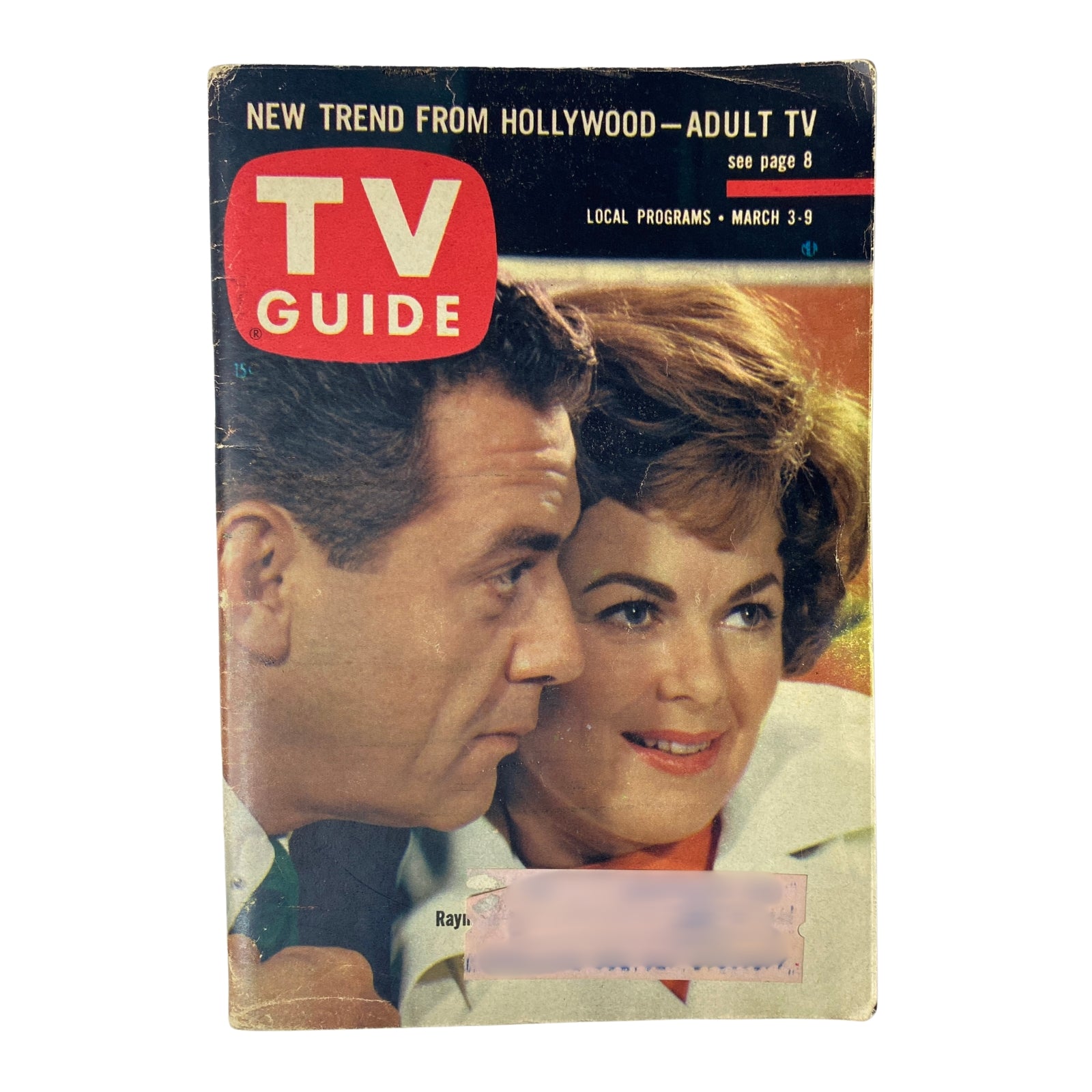 Cover of TV Guide Magazine dated March 3, 1962 featuring Raymond Burr and Barbara Hale, Pittsburgh Edition. The cover highlights a new trend from Hollywood in adult television with vibrant imagery and includes references to local programs for March 3-9.