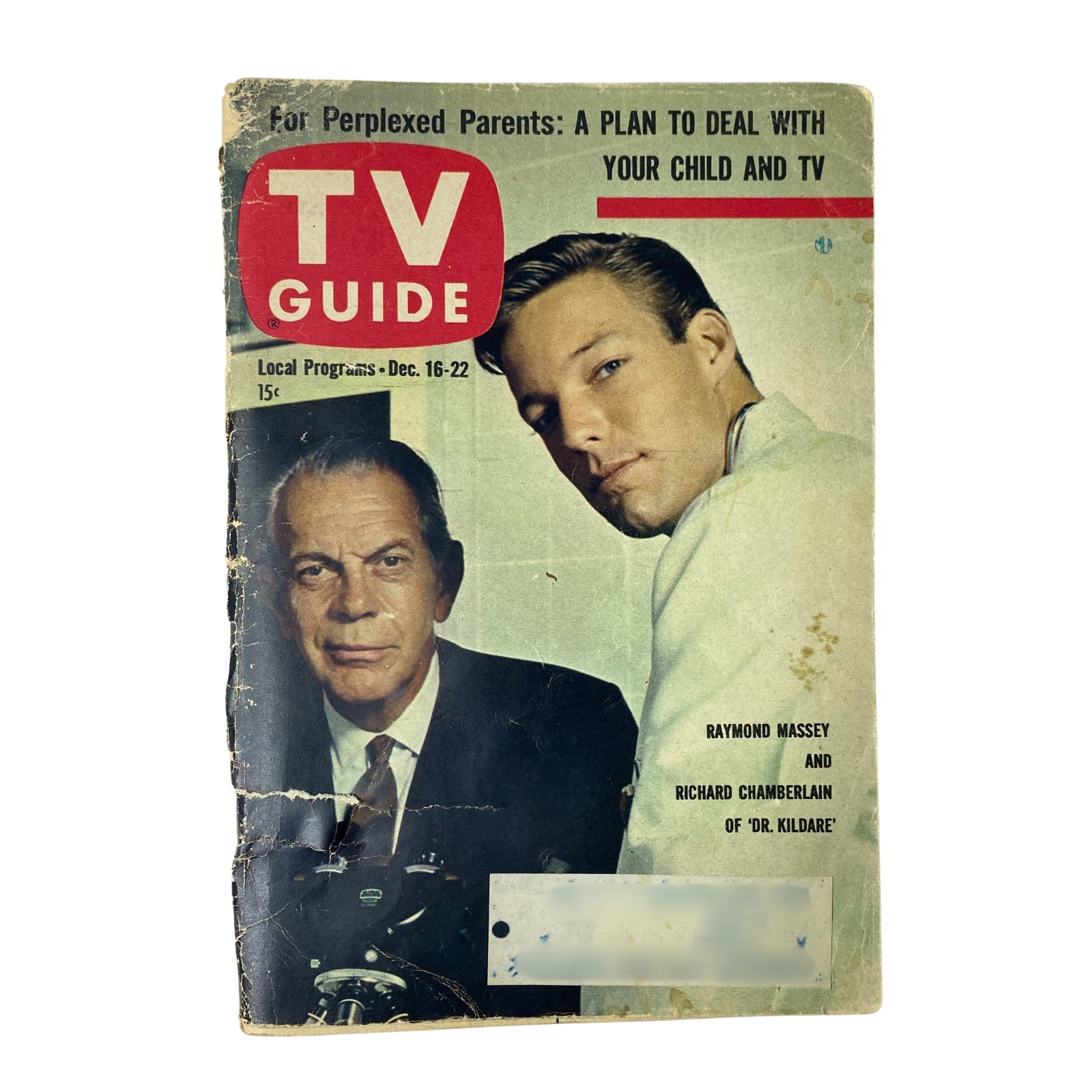 TV Guide Magazine December 16, 1961 featuring Raymond Massey and Richard Chamberlain on the cover. The magazine discusses parenting and children's television viewing, showcasing classic TV culture from the 1960s.