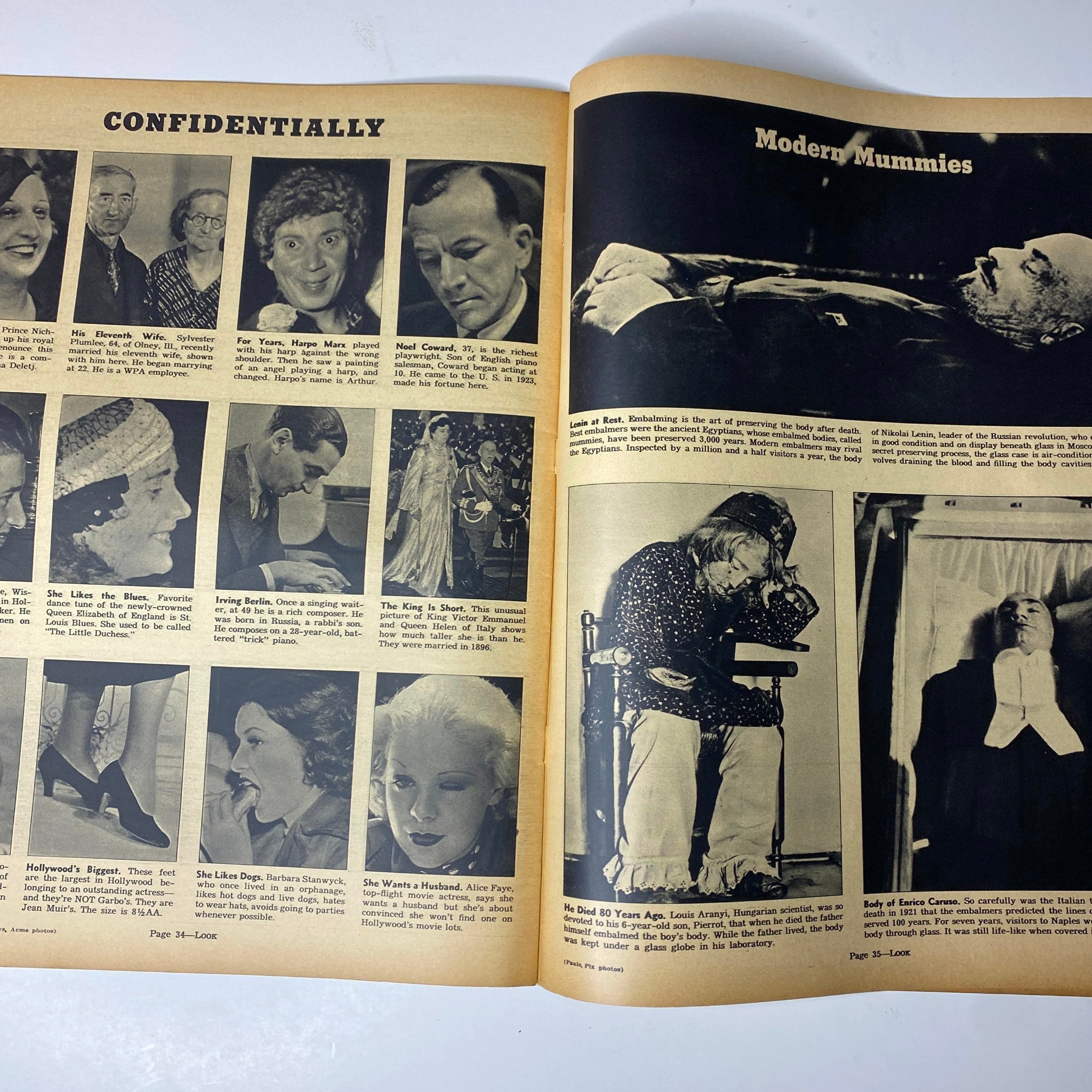 Interior spread from Look Magazine, July 20, 1937, features articles on Hollywood personalities and modern mummies, illustrating the theme of censorship in cinema.