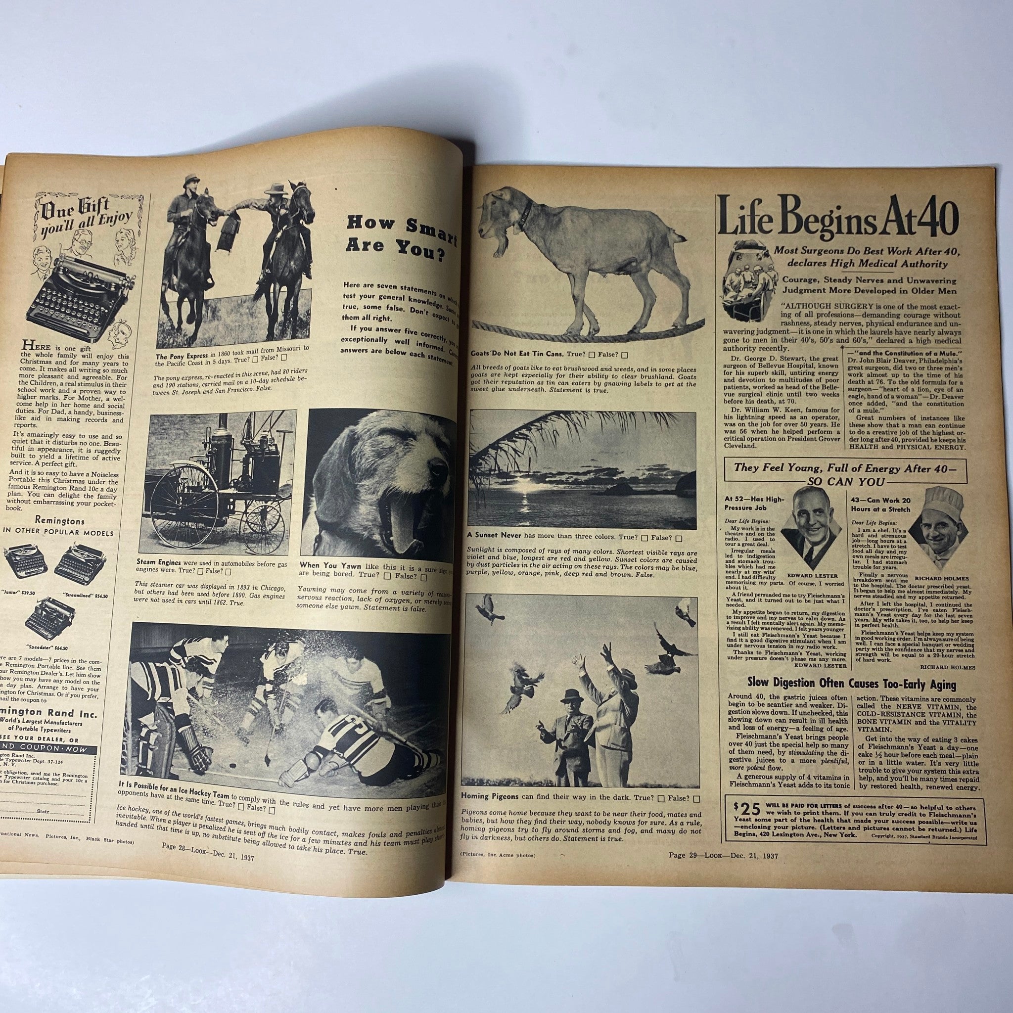 Informative article on aging and health tips in Look Magazine December 21, 1937, featuring photographs and illustrations.