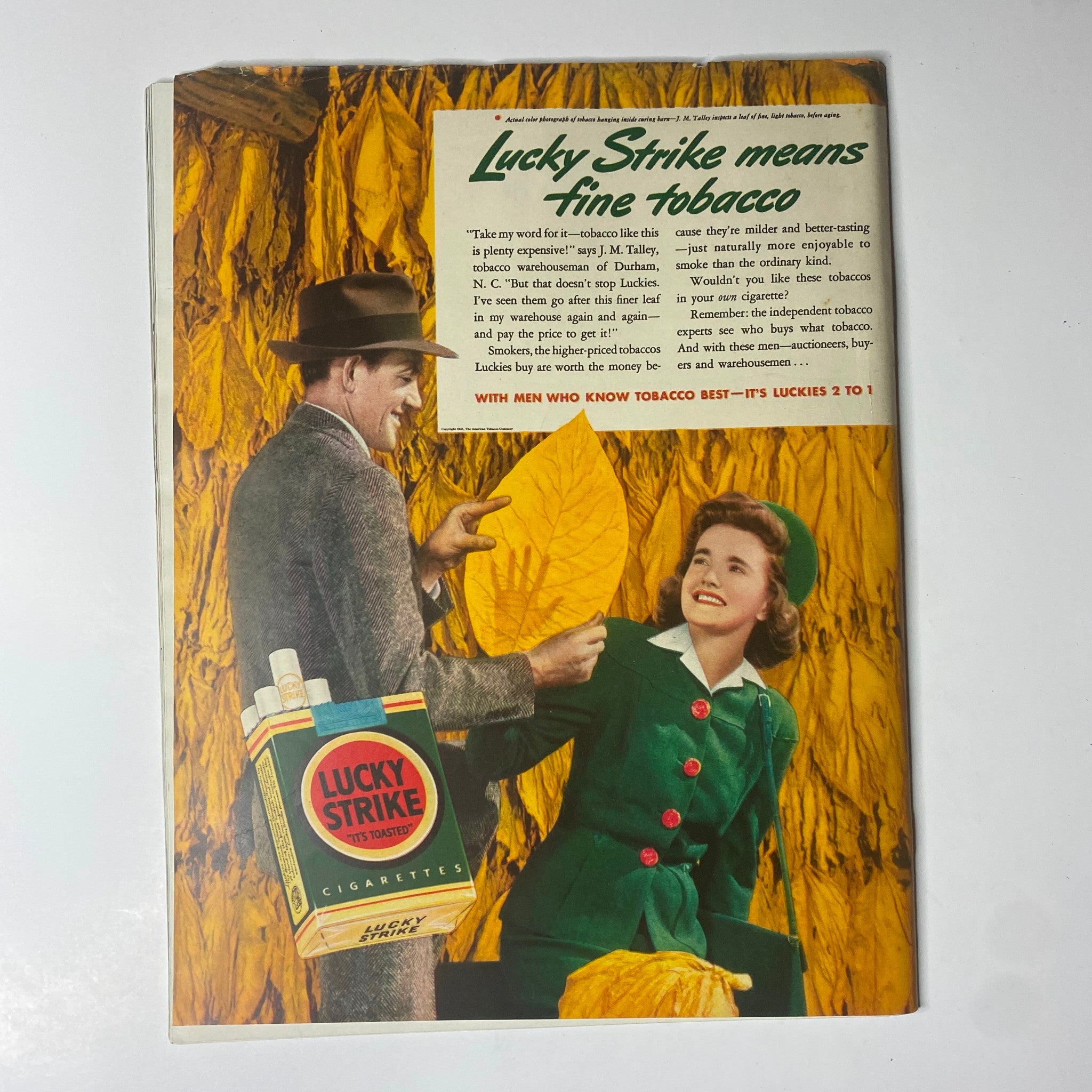 Look Magazine October 21, 1941 displaying a vintage advertisement for Lucky Strike cigarettes, depicting a charming couple and showcasing the brand's appeal and promotional message.