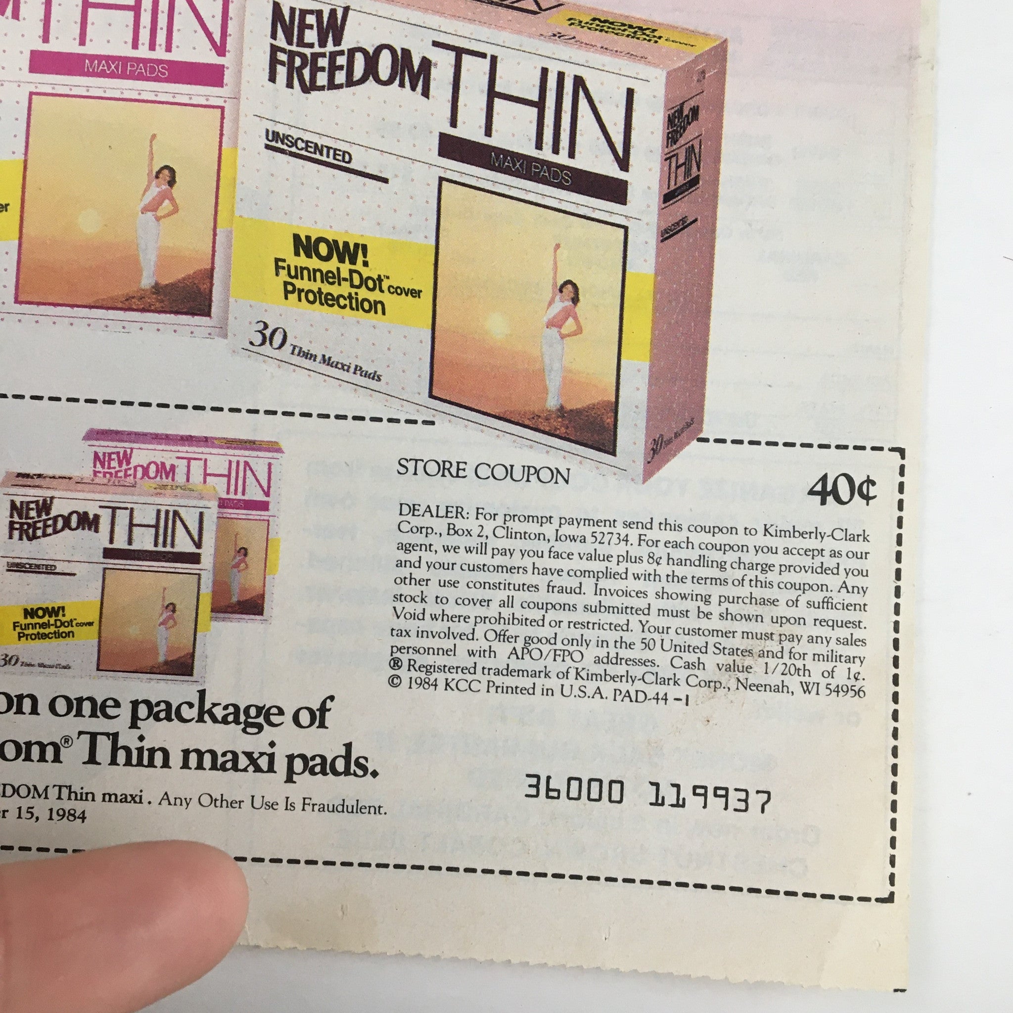 1984 New Freedom Thin Maxi Pads Circular Coupon Advertisement