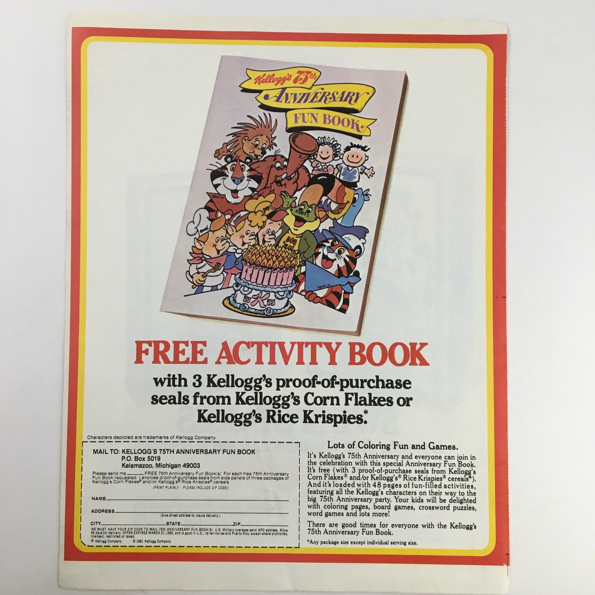 1984 Kellogg's Cereals Sweepstakes Circular Coupon Advertisement