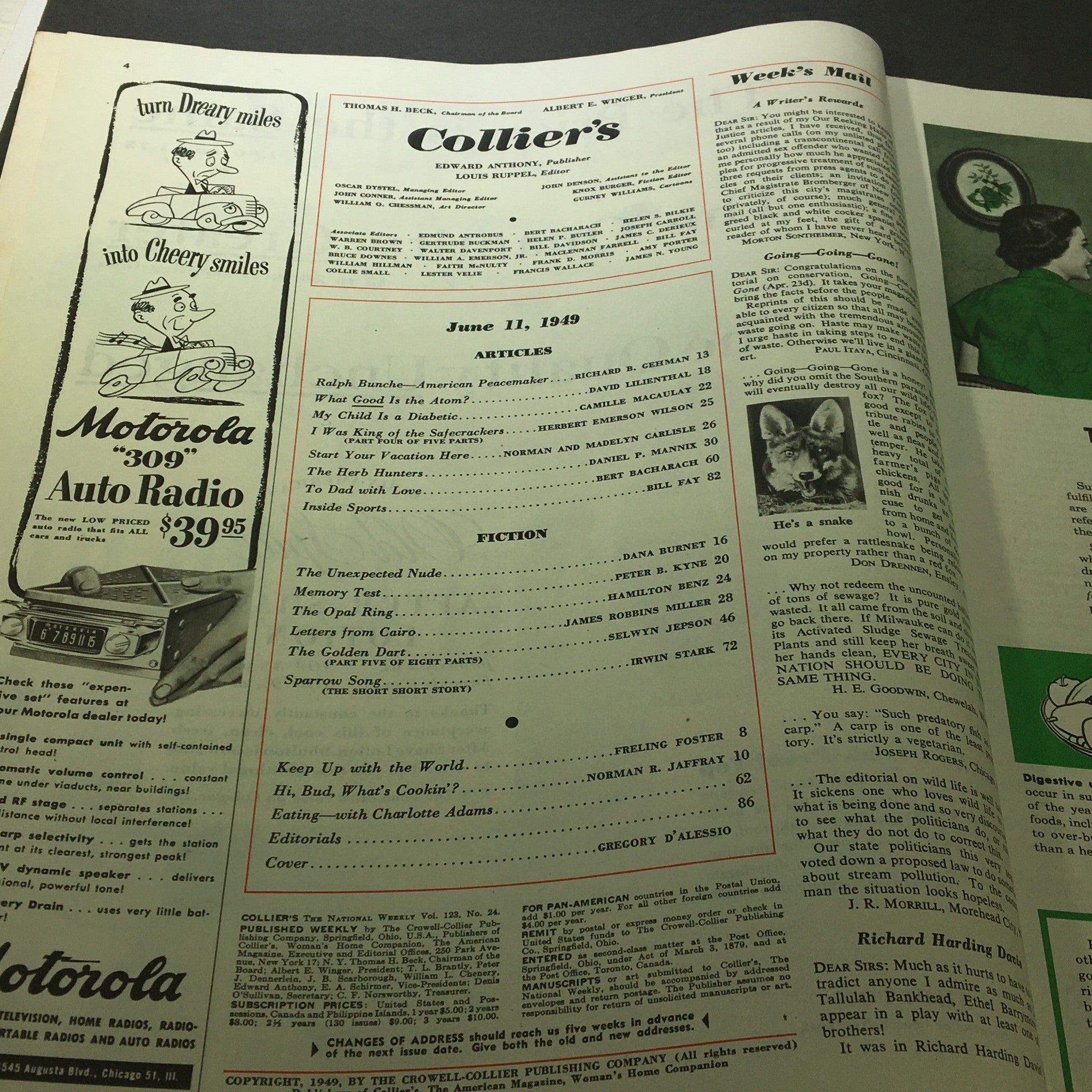 VTG Collier's Magazine June 11 1959 My Child is A Diabetic, Tasty Summer Foods