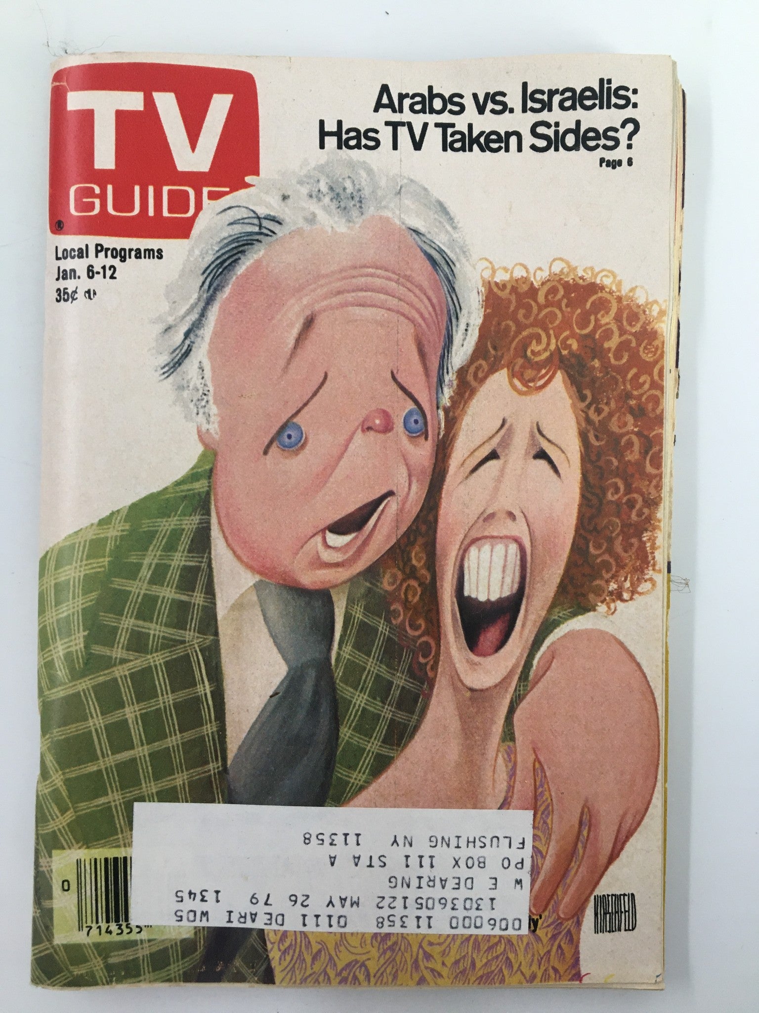 Cover of TV Guide Magazine January 6 1979 featuring Carroll O'Connor with a colorful illustration, addressing topics like Arabs vs. Israelis and local program listings.