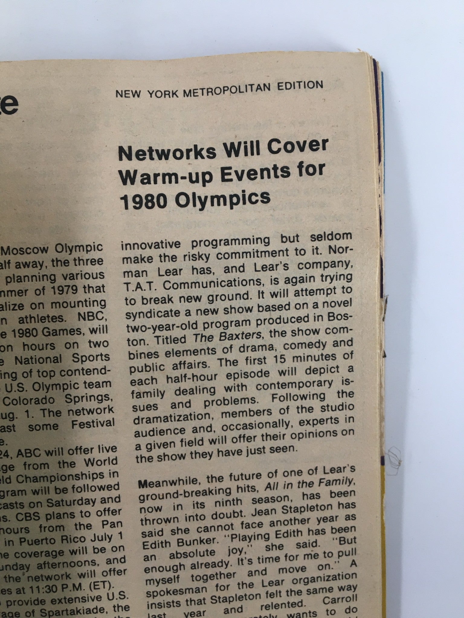 Page from TV Guide Magazine January 6 1979 detailing network coverage for the 1980 Olympics, including programming notes and highlights from 'All in the Family'.