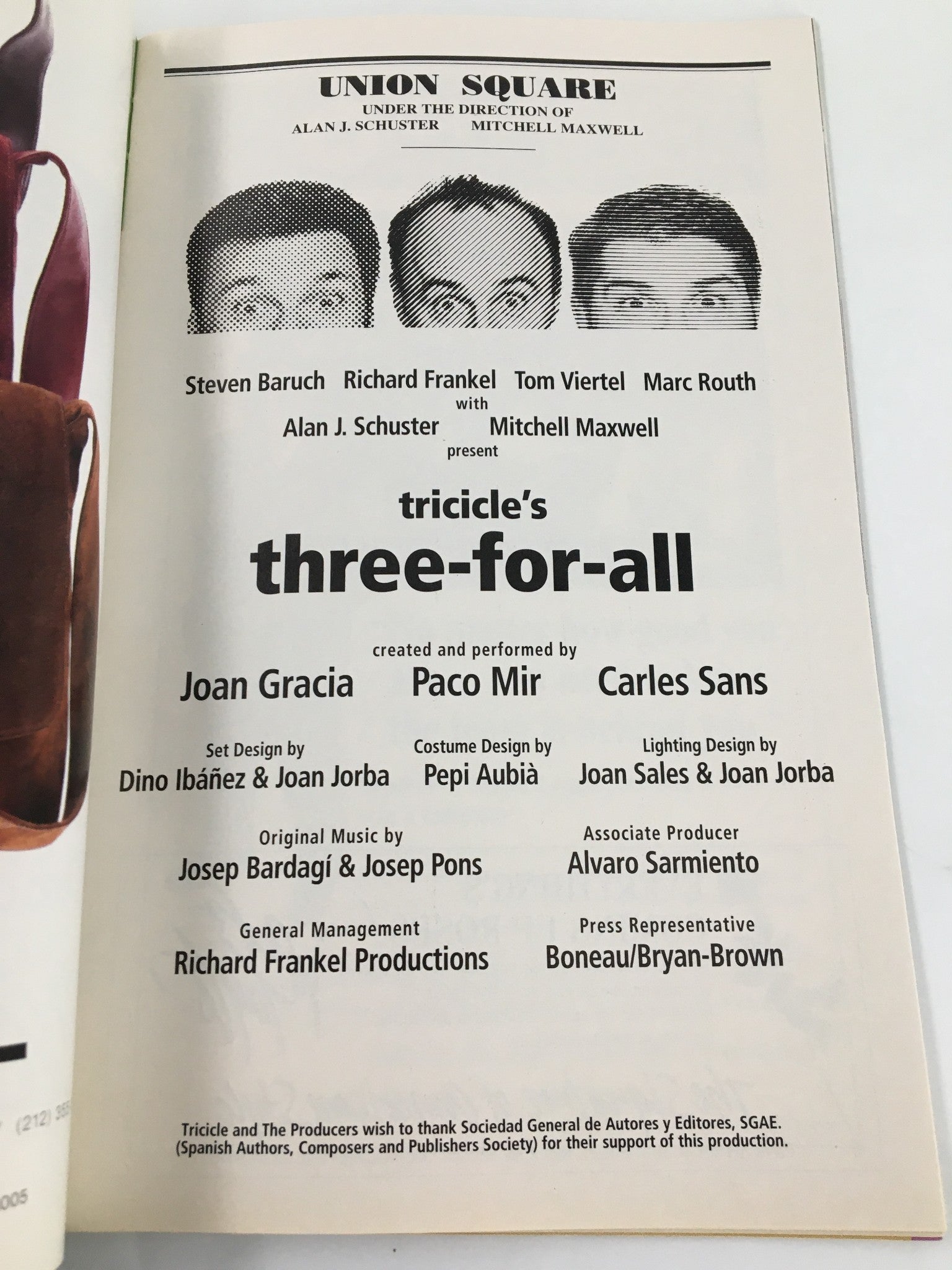 1997 Playbill Union Square Theatre Steven Baruch in Tricicle's Three-For-All