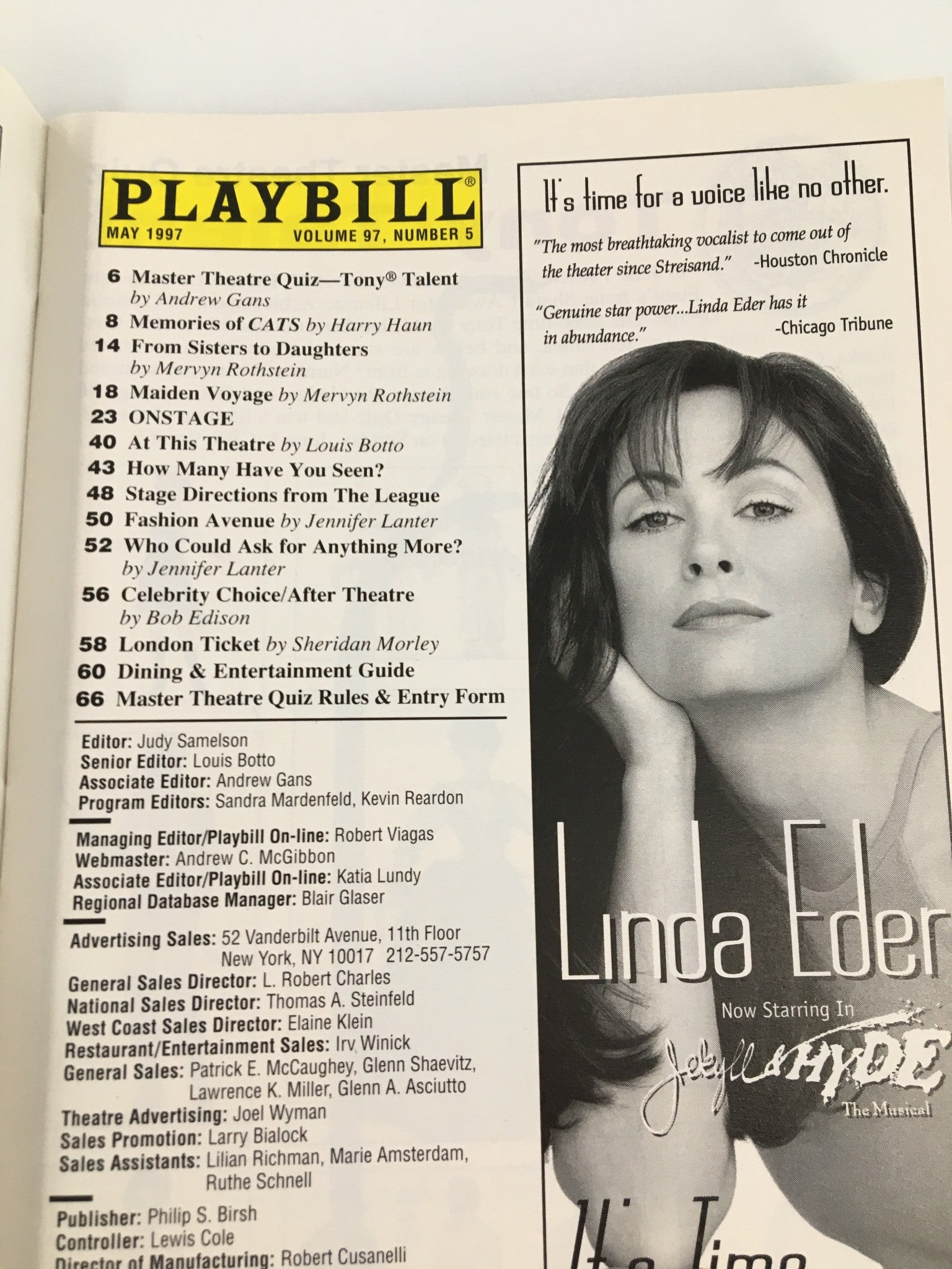 1997 Playbill The Promenade Theatre Renee Taylor in Bermuda Avenue Triangle