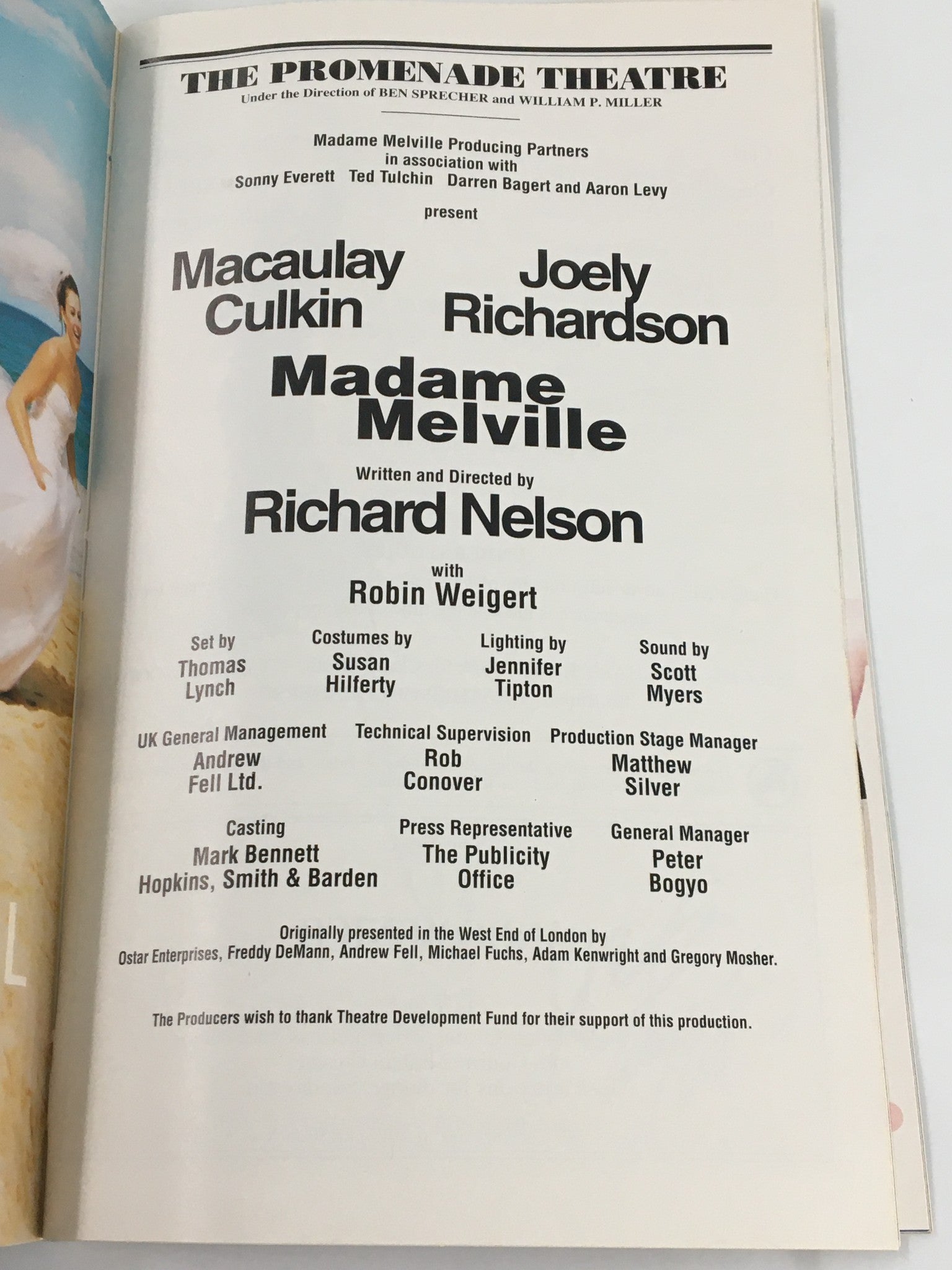 2001 Playbill The Promenade Theatre Macualay Culkin in Madame Melville