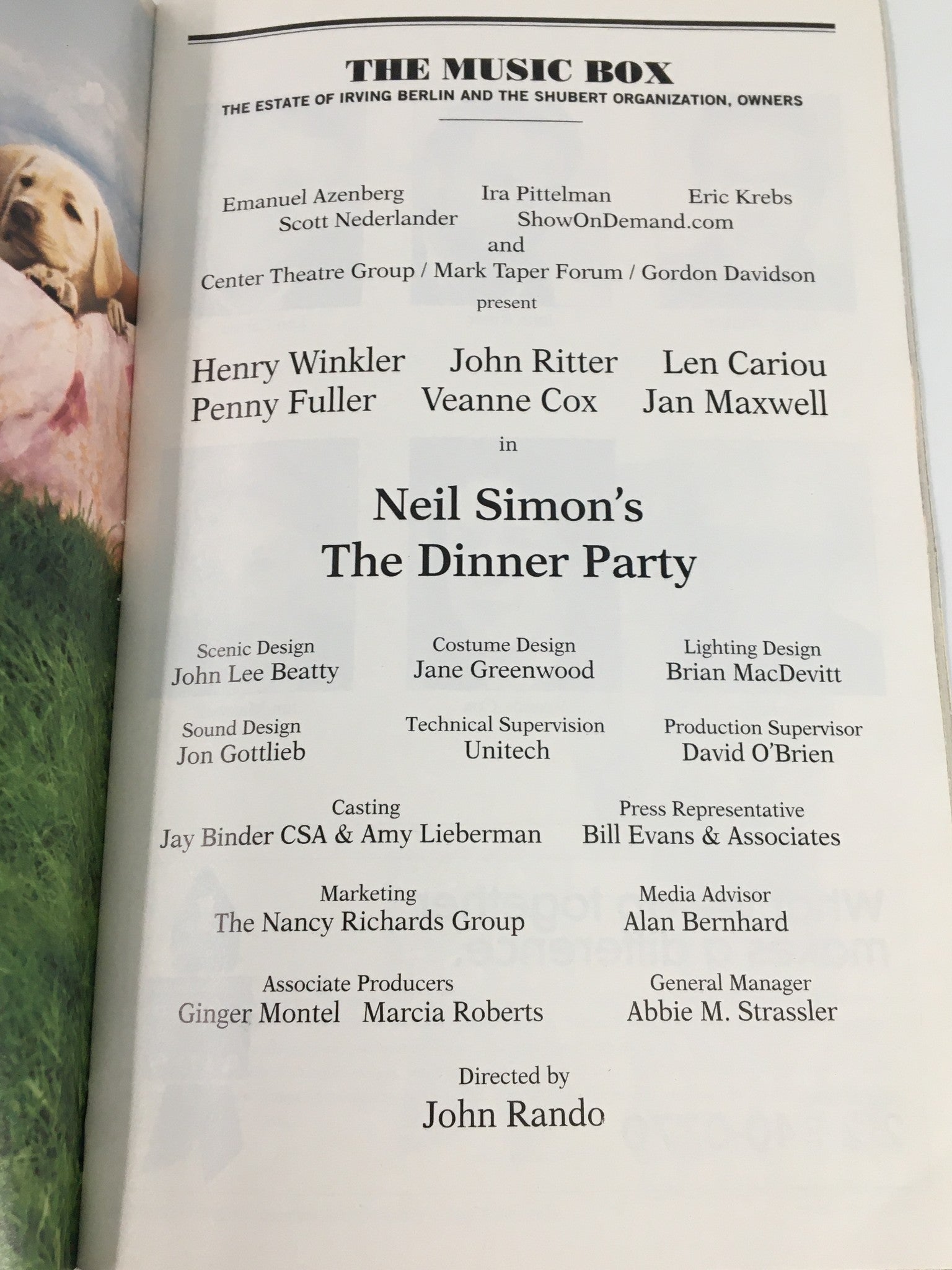 2001 Playbill The Music Box Henry Winkler in Neil Simon's The Dinner Party