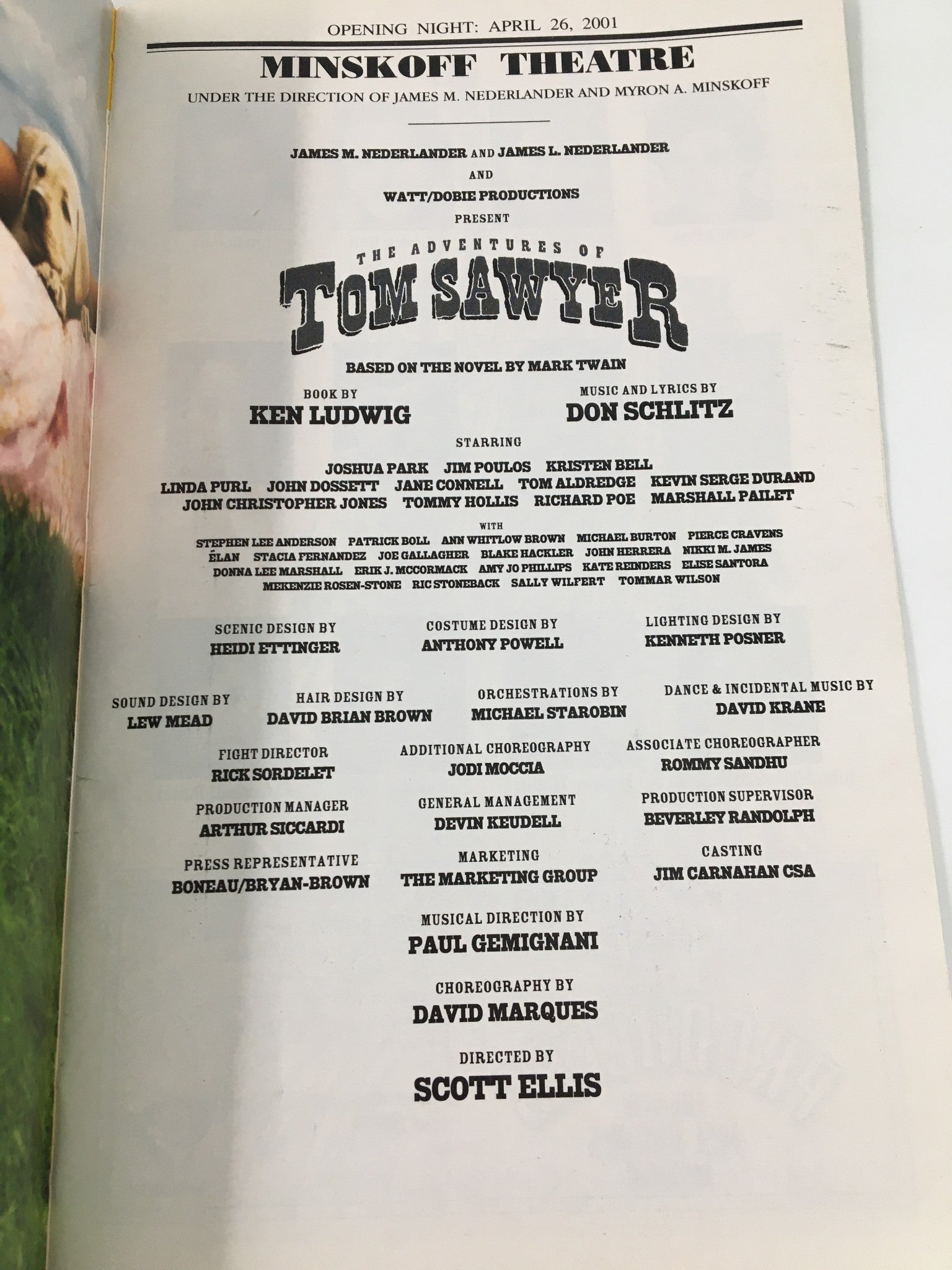 2001 Playbill Minskoff Theatre Joshua Park in The Adventures of Tom Sawyer