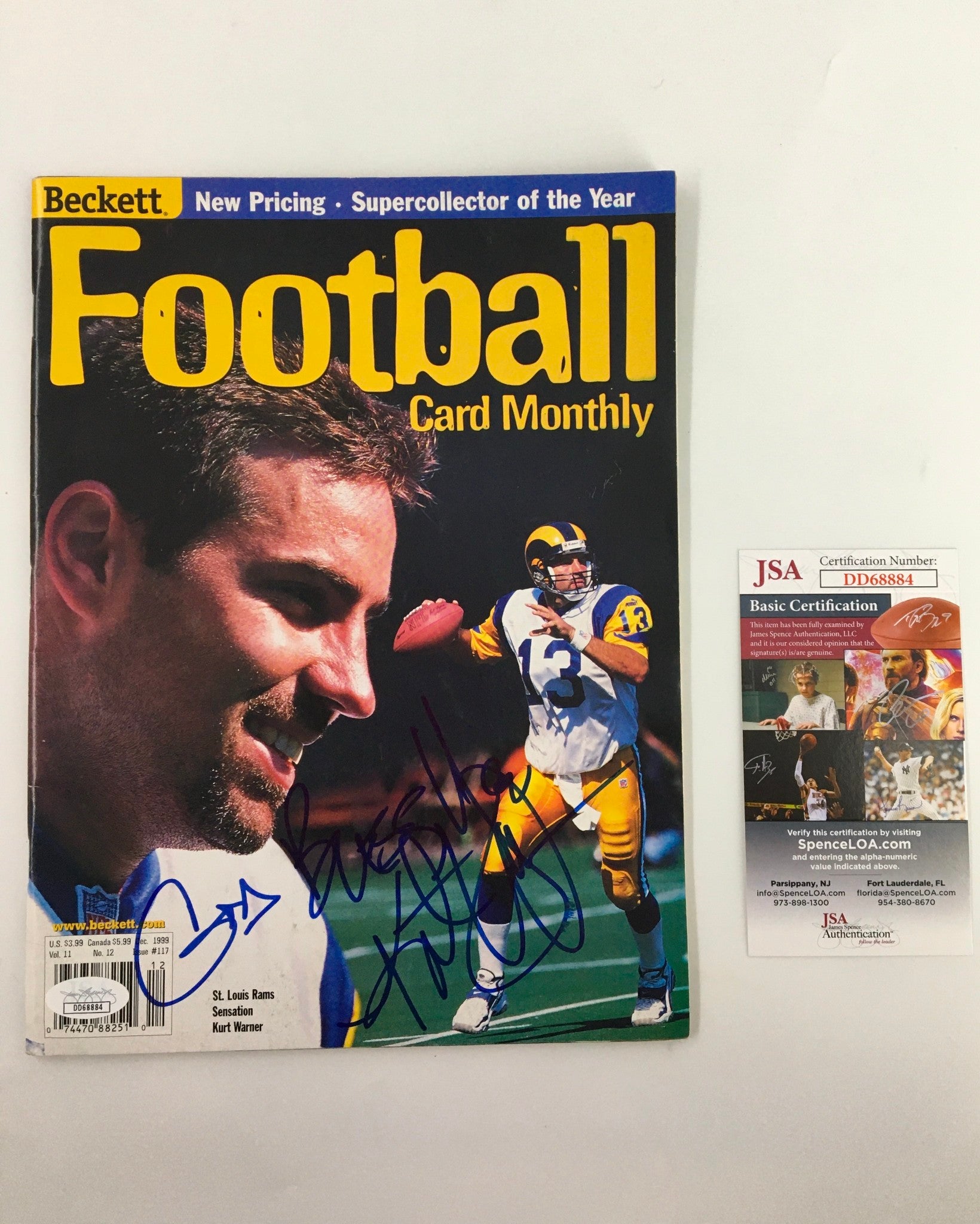 Kurt Warner Beckett Football #117 December 1999 JSA Certified Autographed