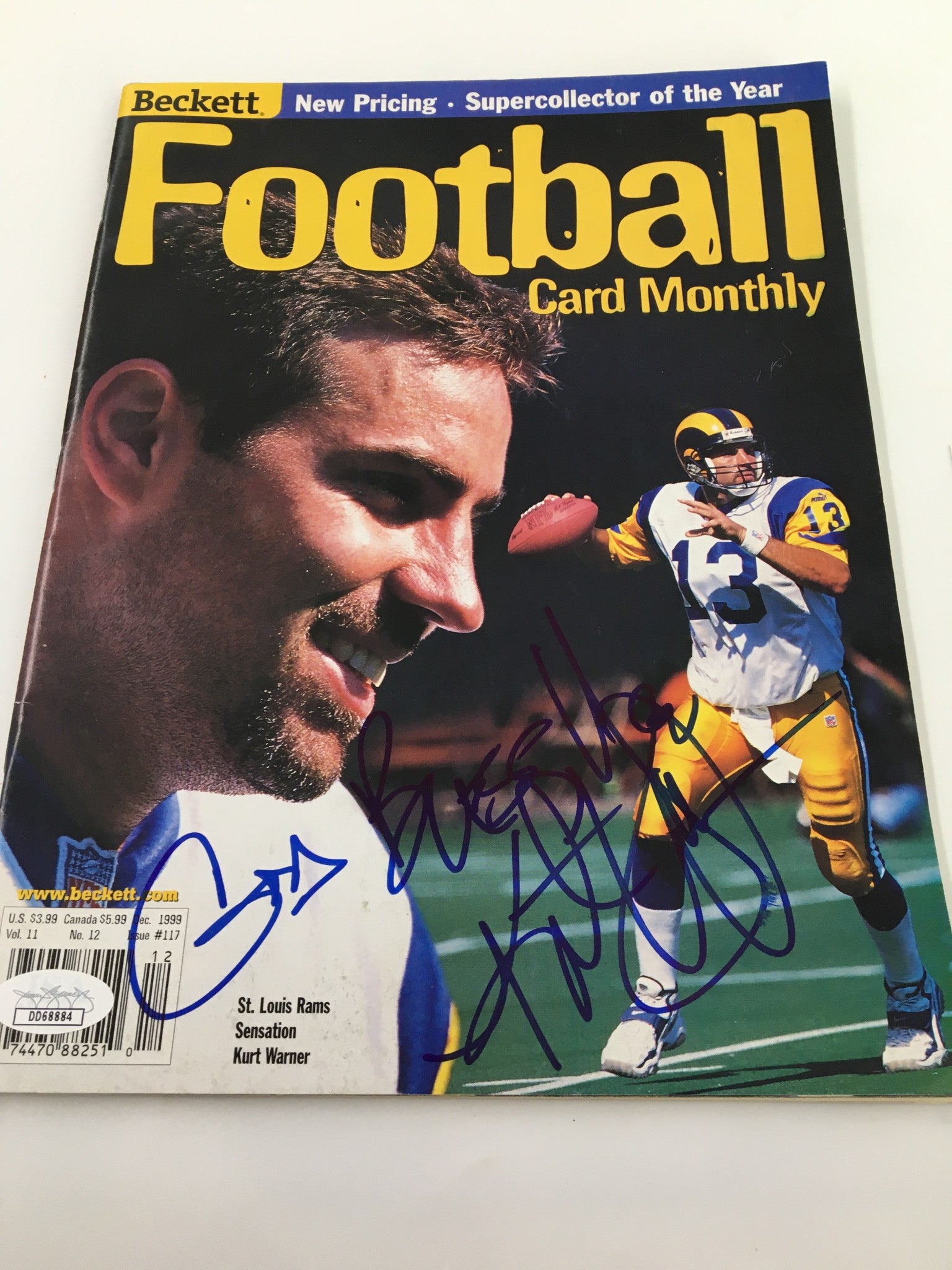 Kurt Warner Beckett Football #117 December 1999 JSA Certified Autographed