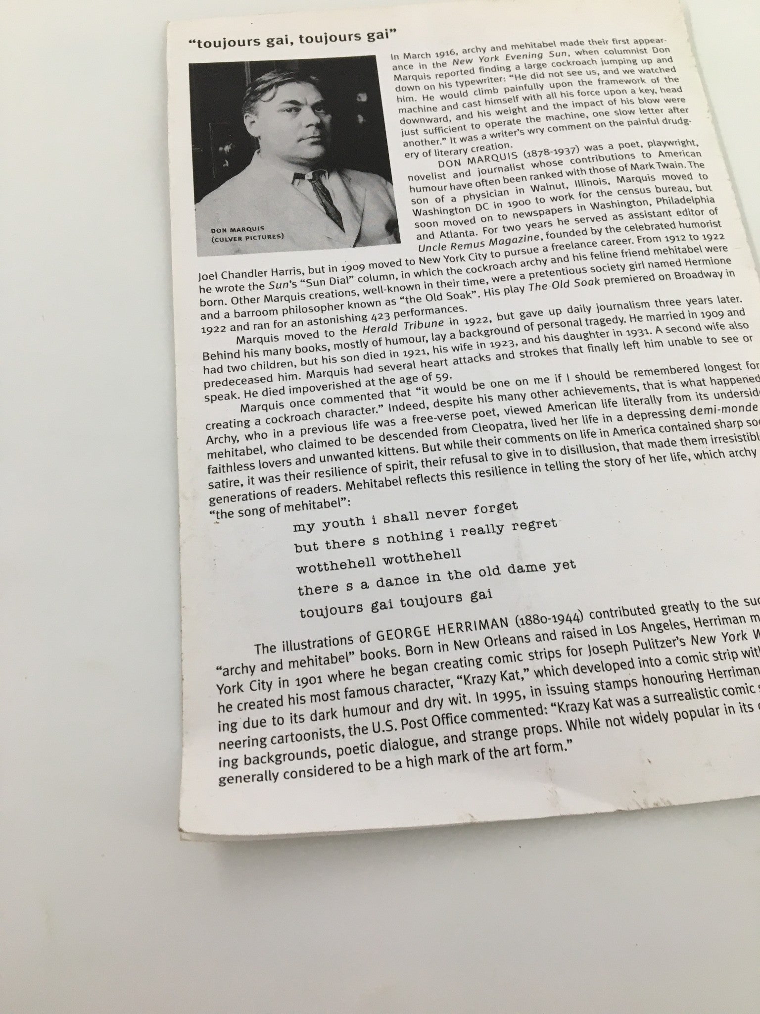 Another interior page of the 2001 Shaw Festival program for Archy and Mehitabel, featuring a similar photograph of Guy Bannerman, highlighting the vintage charm of the magazine.
