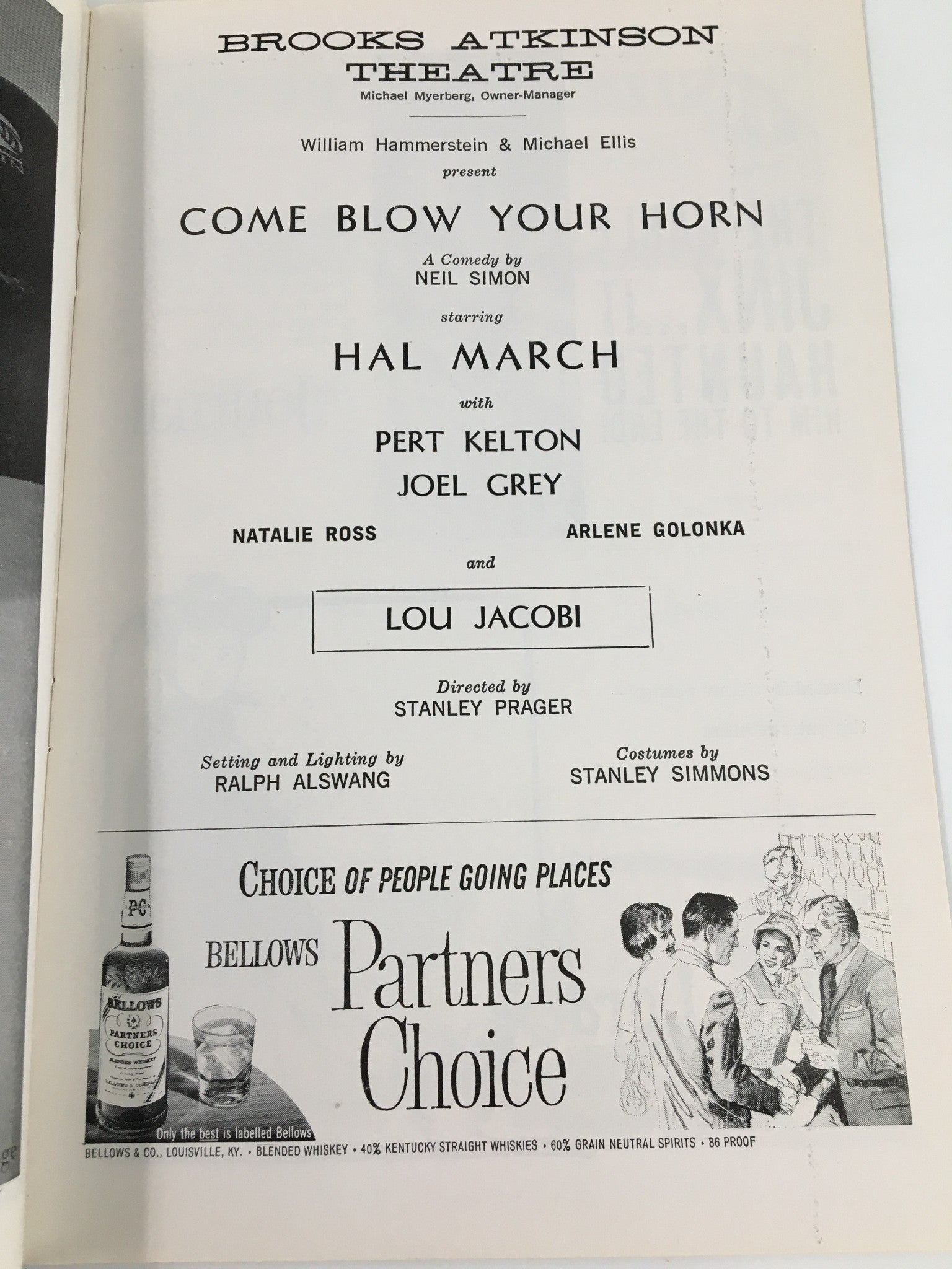 1961 Playbill Brooks Atkinson Theatre Hal March Joel Grey in Come Blow Your Horn