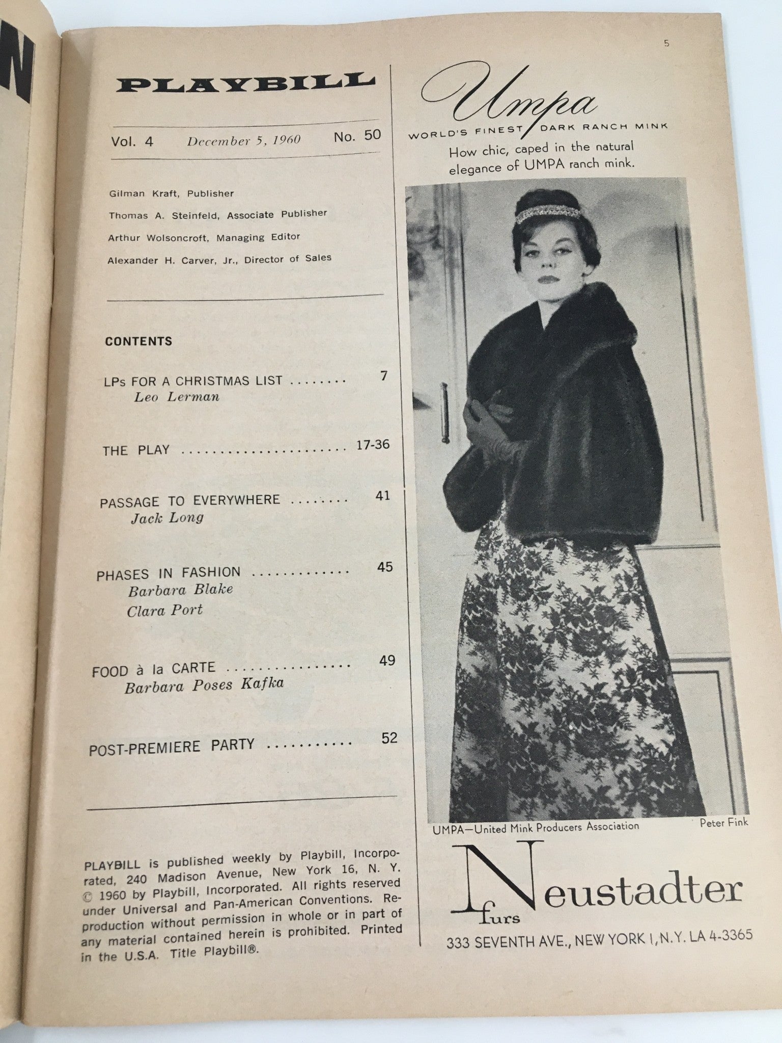 1960 Playbill The Playhouse Anne Bancroft, Patty Duke in The Miracle Worker