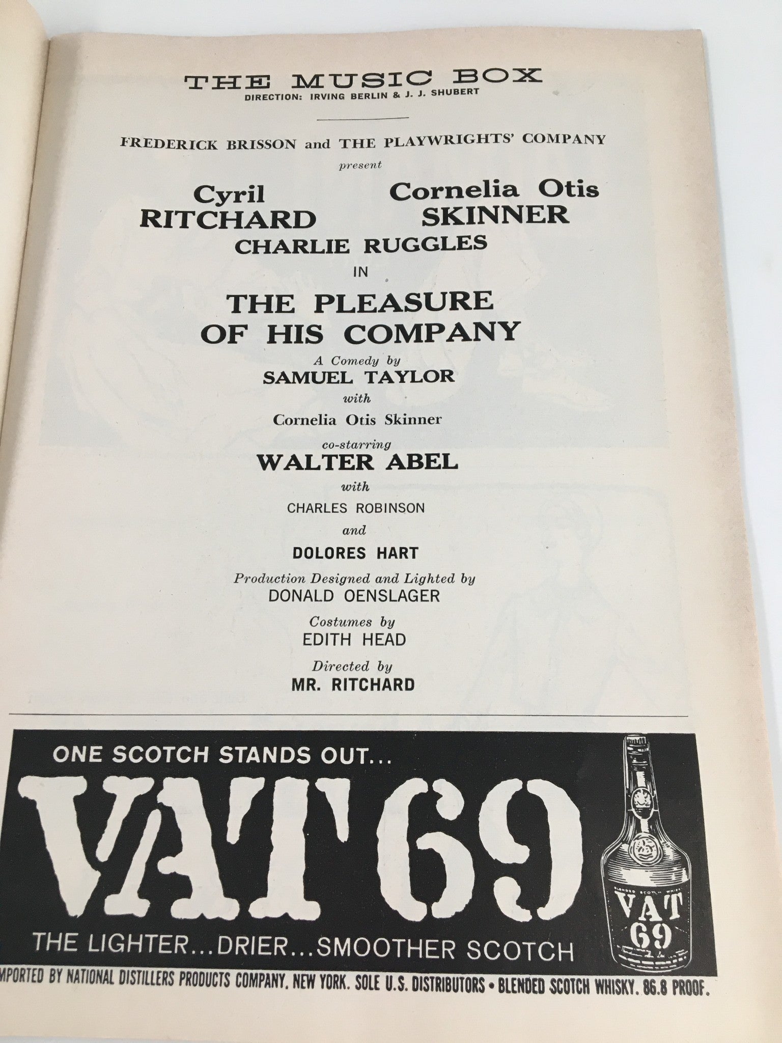 1959 Playbill The Music Box Cyril Ritchard in The Pleasure of his Company