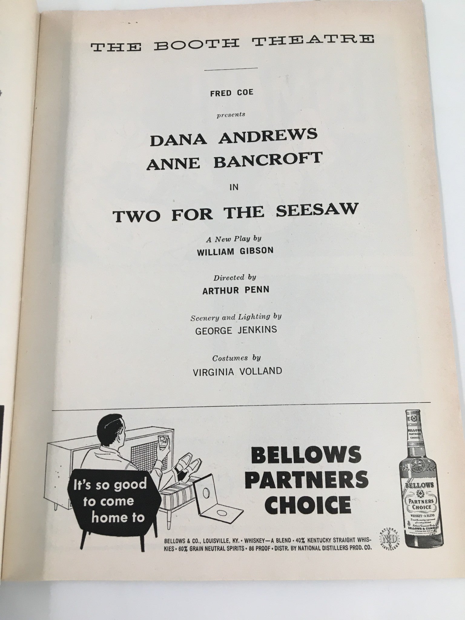 1959 Playbill The Booth Theatre Dana Andrews in Two for the Seesaw