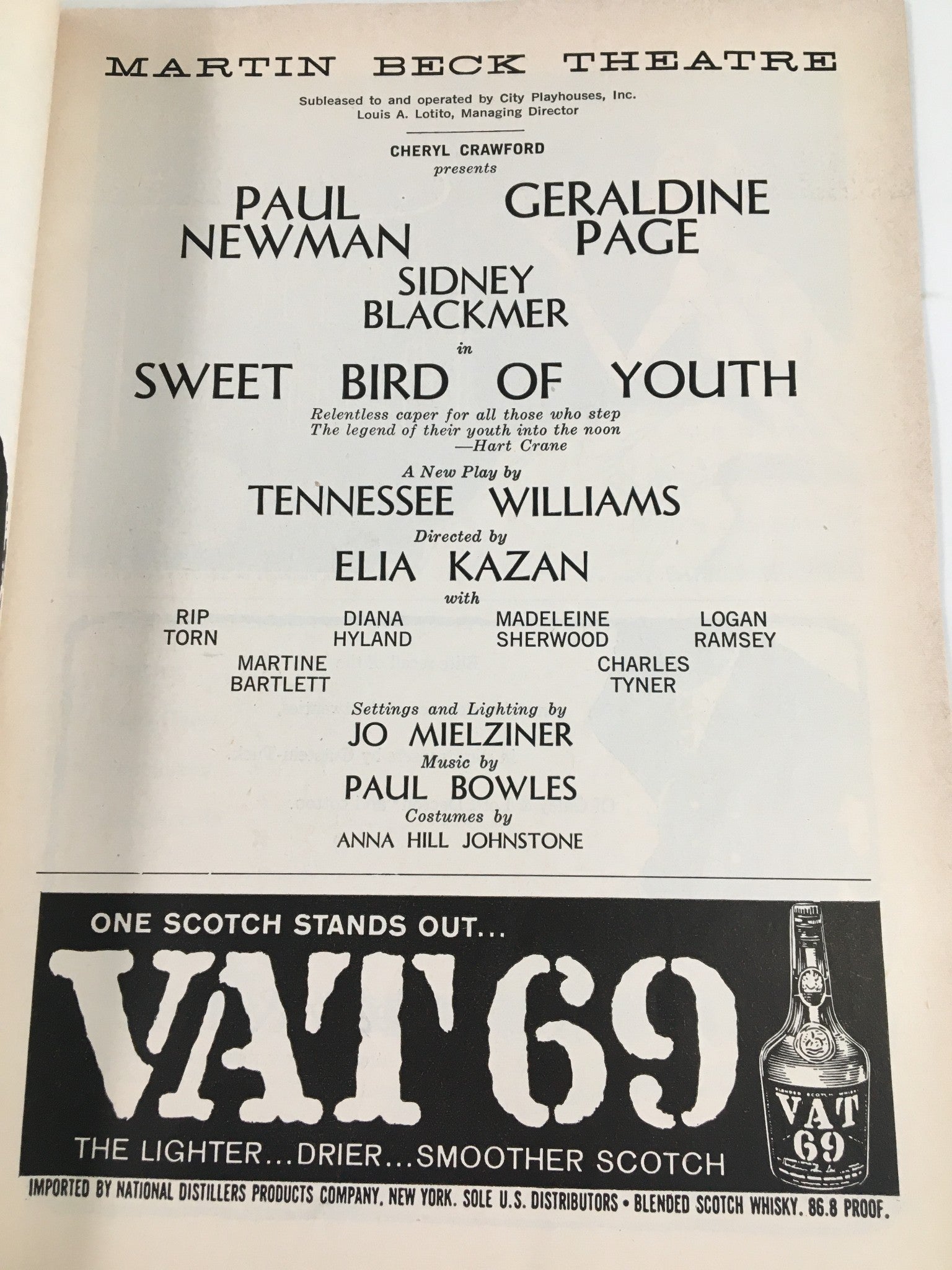 1959 Playbill Martin Beck Theatre Paul Newman in Sweet Bird of Youth