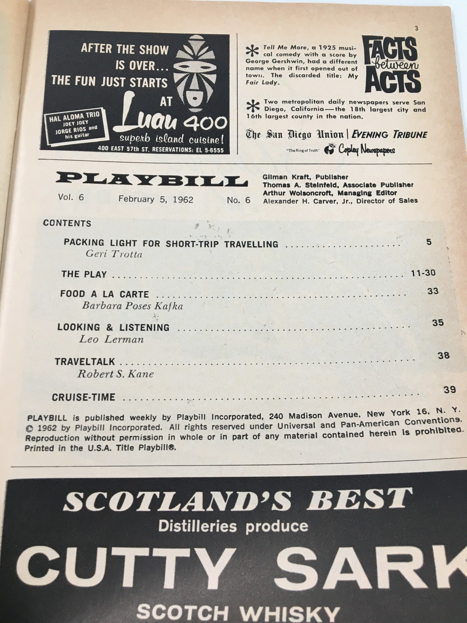 1962 Playbill Anta Theatre Paul Scofield, Thomas Gomez in A Man For All Seasons