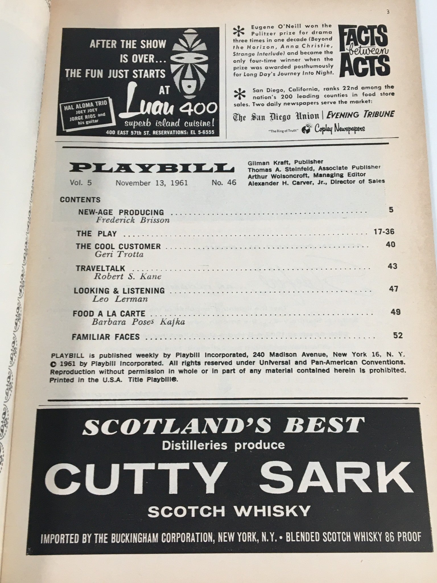 1961 Playbill Broadhurst Theatre Elaine Stritch in Noel Coward's Sail Away