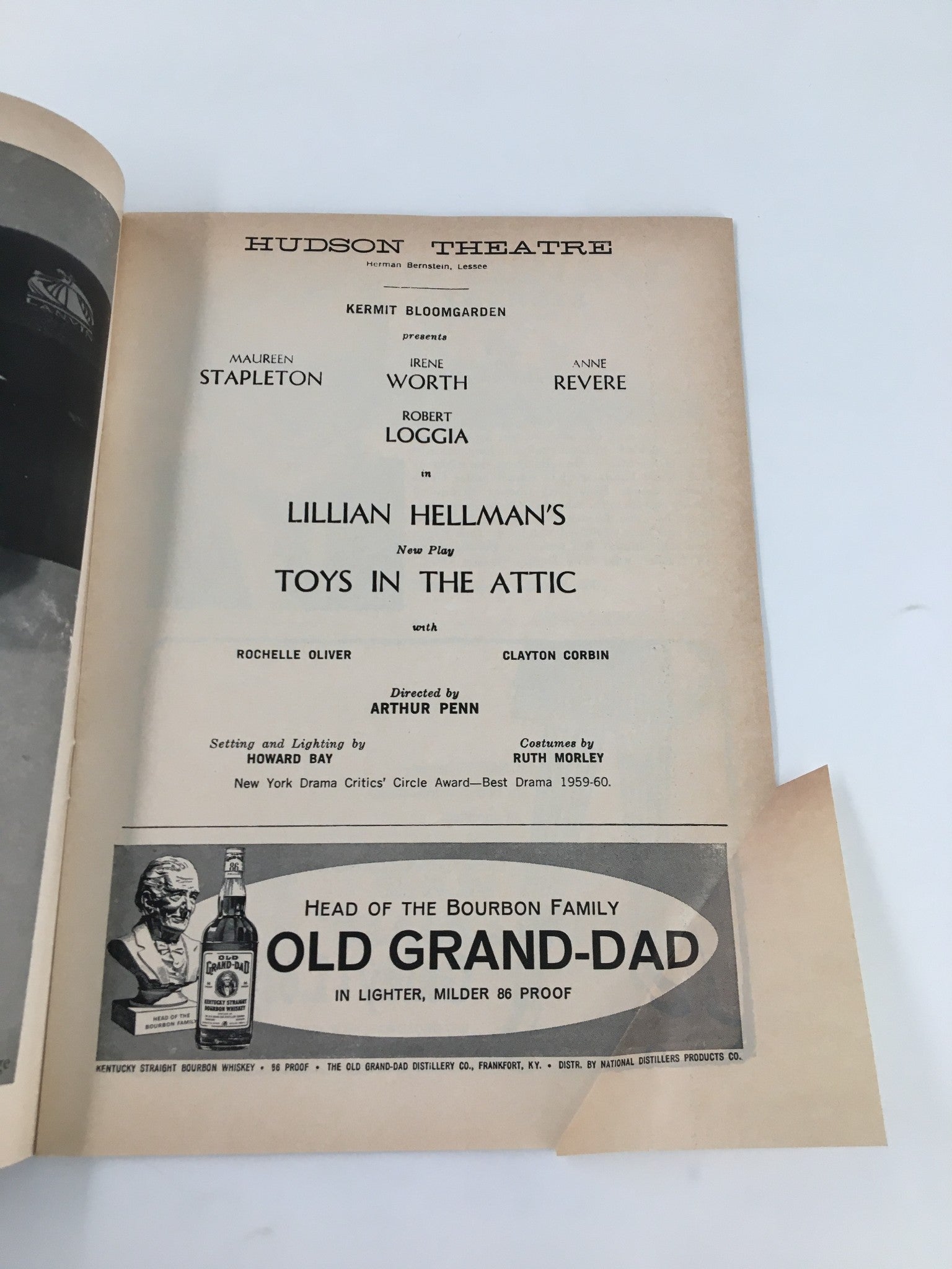 1961 Playbill Hudson Theatre Maureen Stapleton in Toys In The Attic