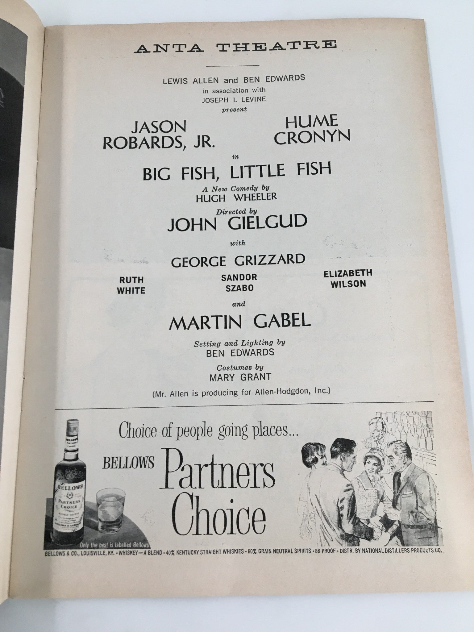 1961 Playbill Anta Theatre Hume Cronyn in Big Fish, Little Fish