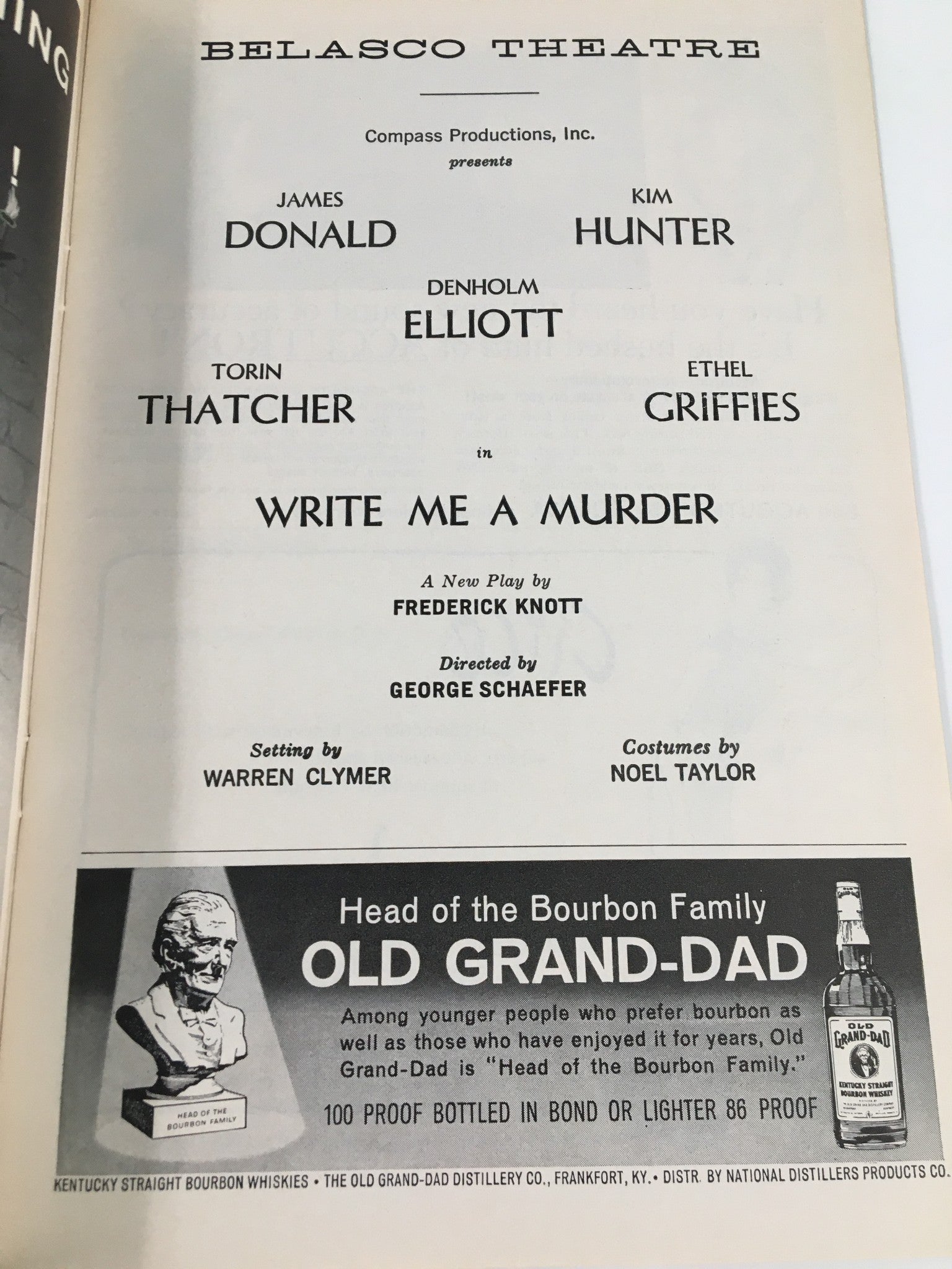 1962 Playbill Belasco Theatre James Donald, Kim Hunter in Write Me A Murder