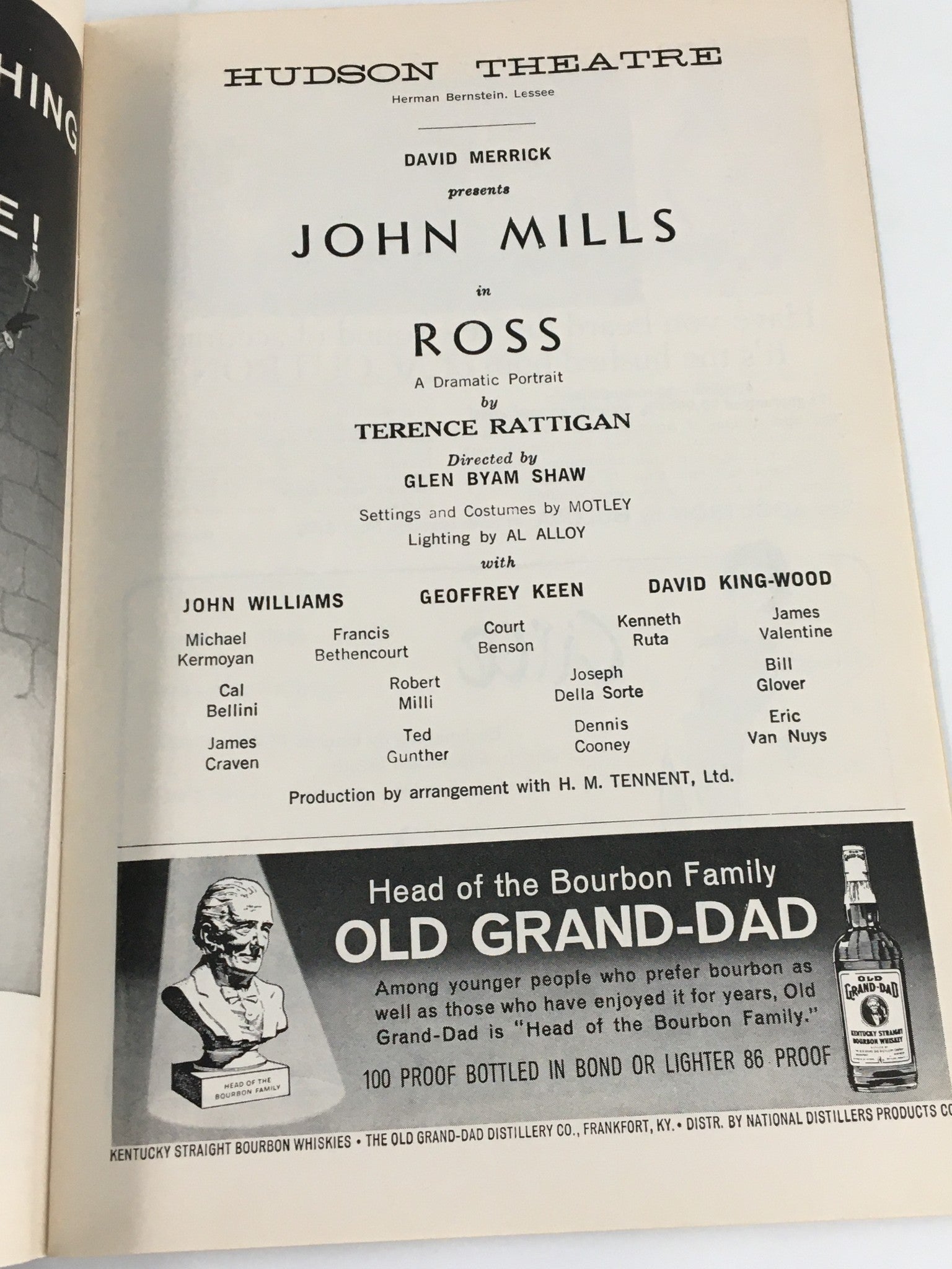 1962 Playbill Hudson Theatre John Mills, John Williams in Ross