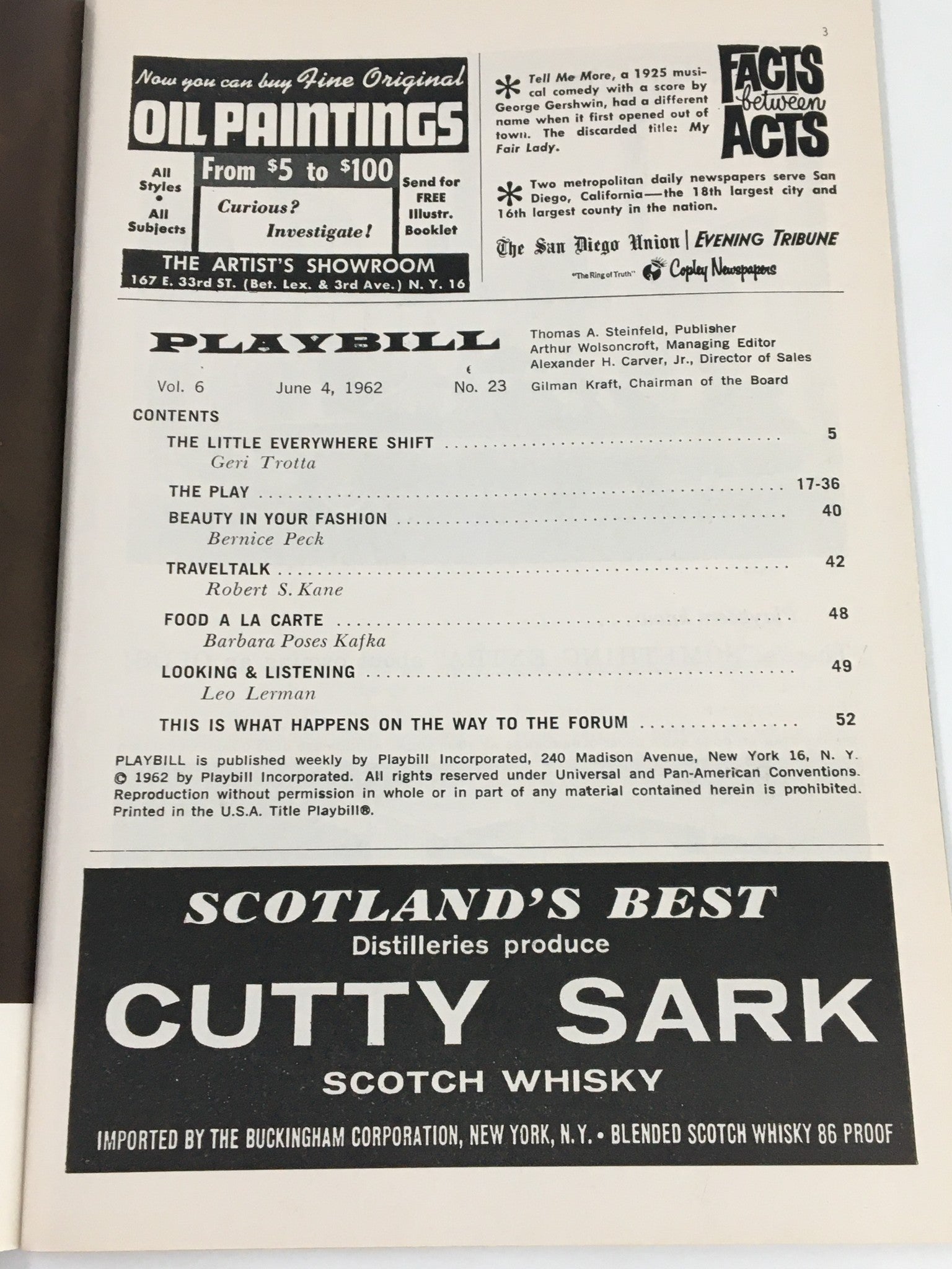 1962 Playbill 54th Street Theatre Richard Kiley, Diahann Carroll in No Strings