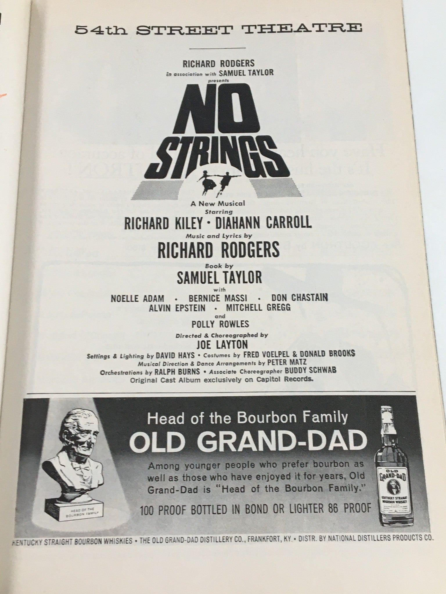 1962 Playbill 54th Street Theatre Richard Kiley, Diahann Carroll in No Strings