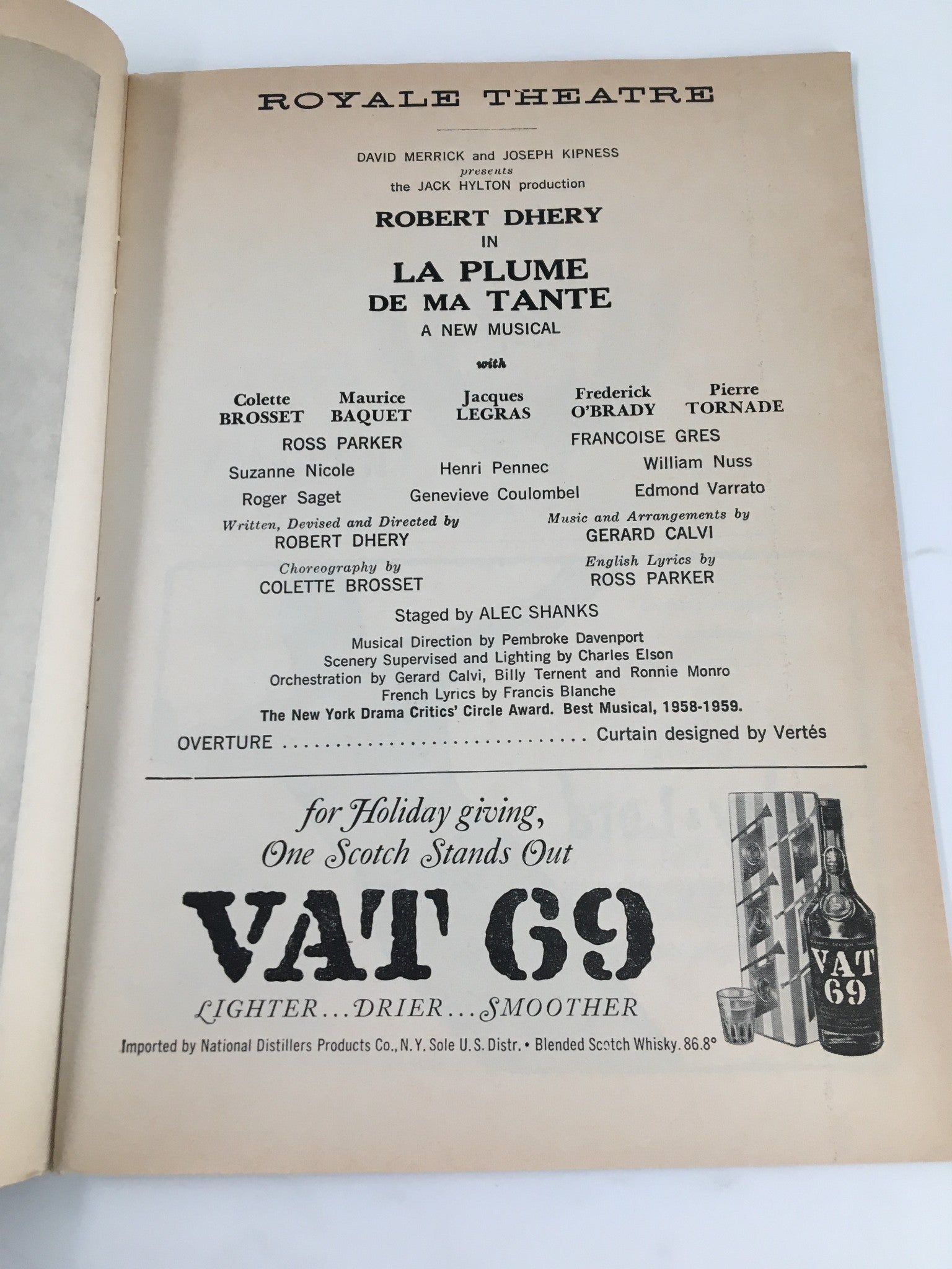 1960 Playbill Royale Theatre Robert Dhery in La Plume De Ma Tante