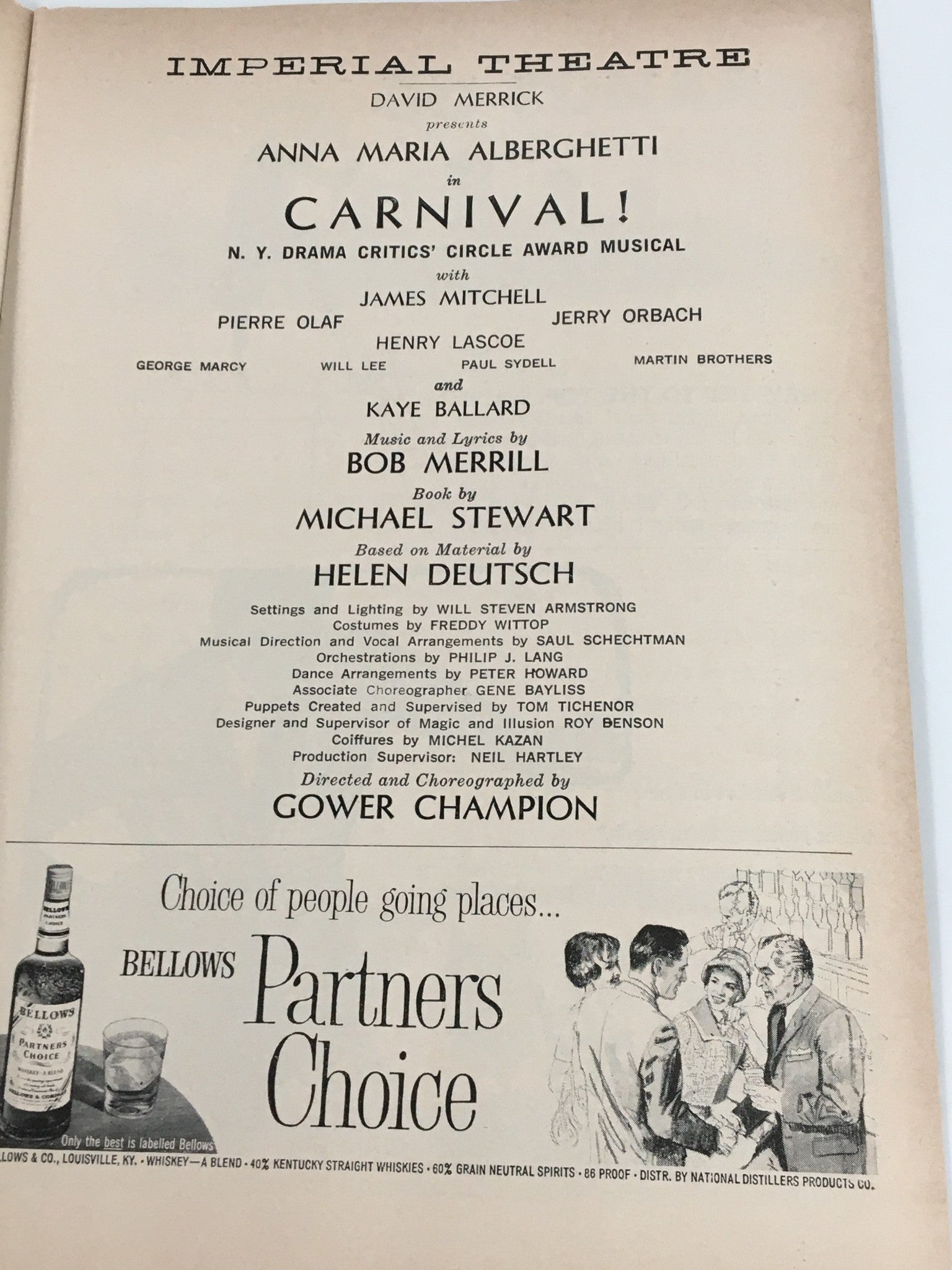 1961 Playbill Imperial Theatre Anna Maria Alberghetti in Carnival!