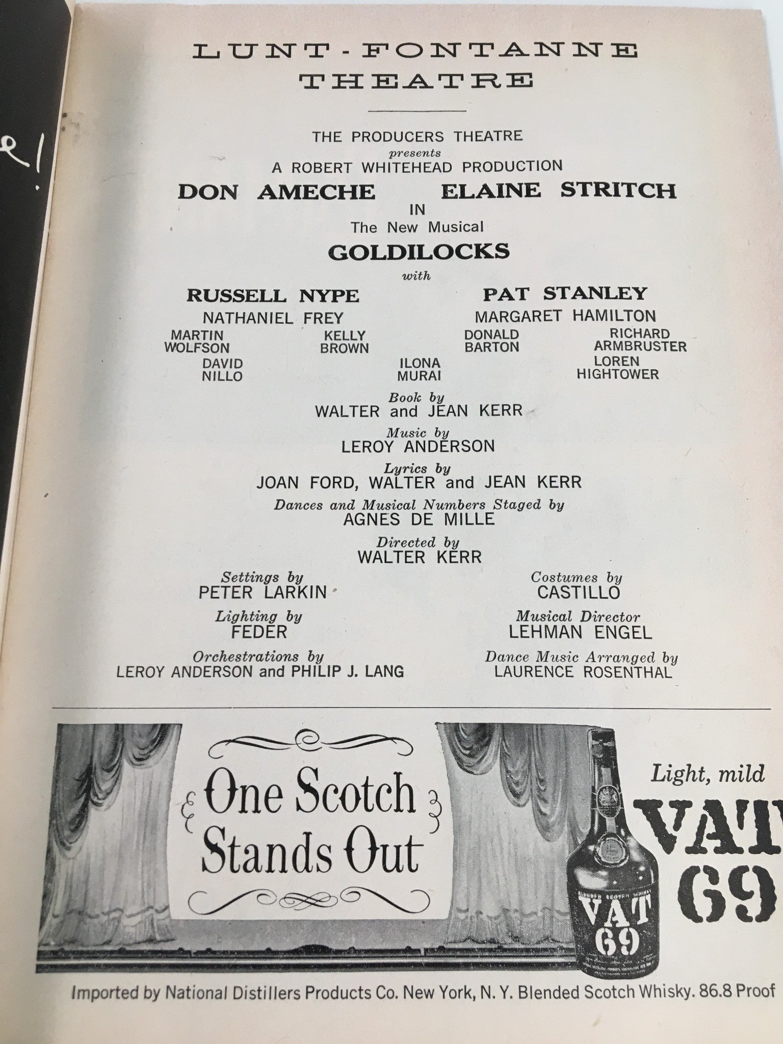 1958 Playbill Lunt-Fontanne Theatre Don Ameche, Elaine Stritch in Goldilocks