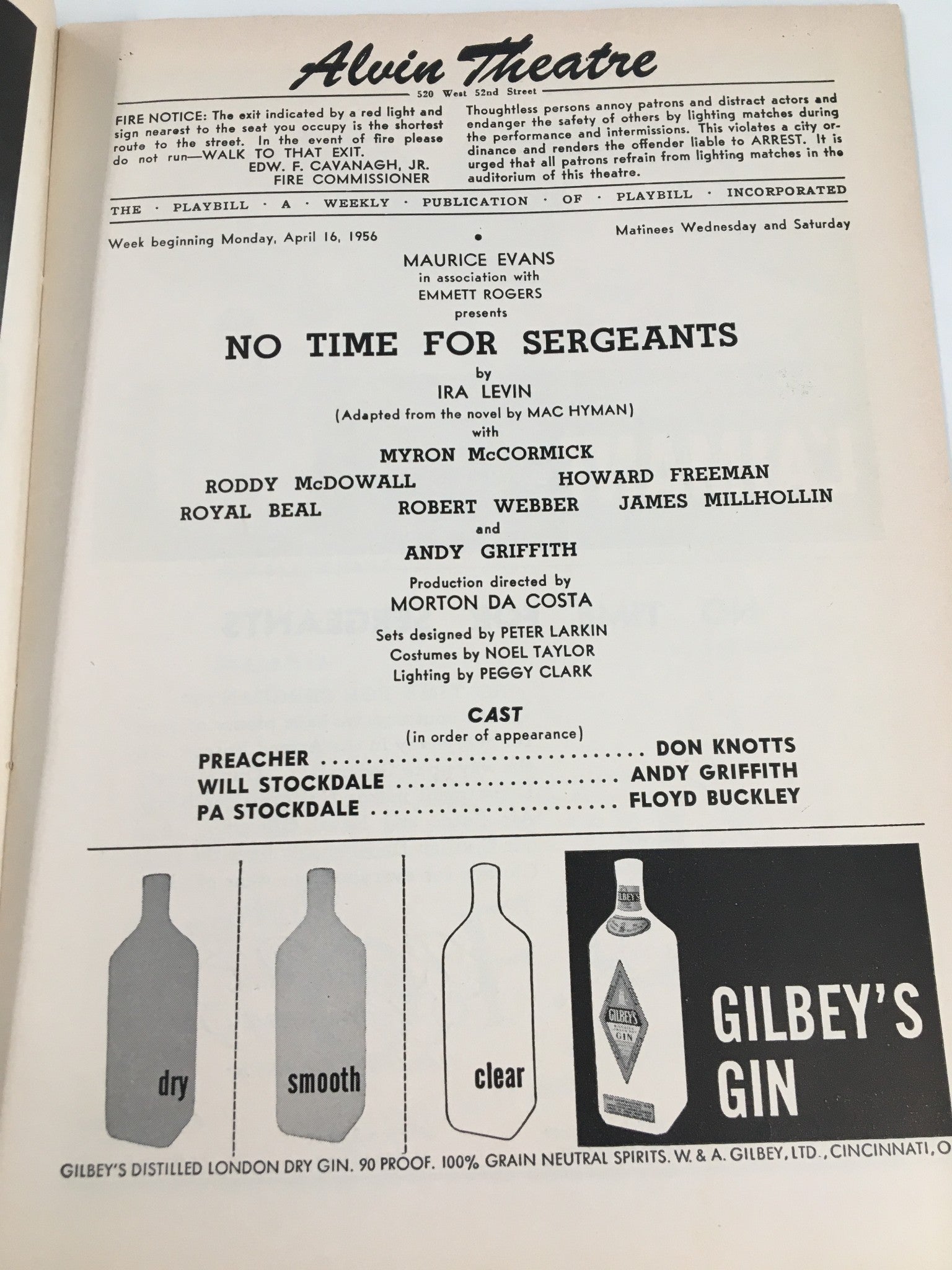 1956 Playbill Alvin Theatre Don Knotts in No Time For Sergeants by Ira Levin