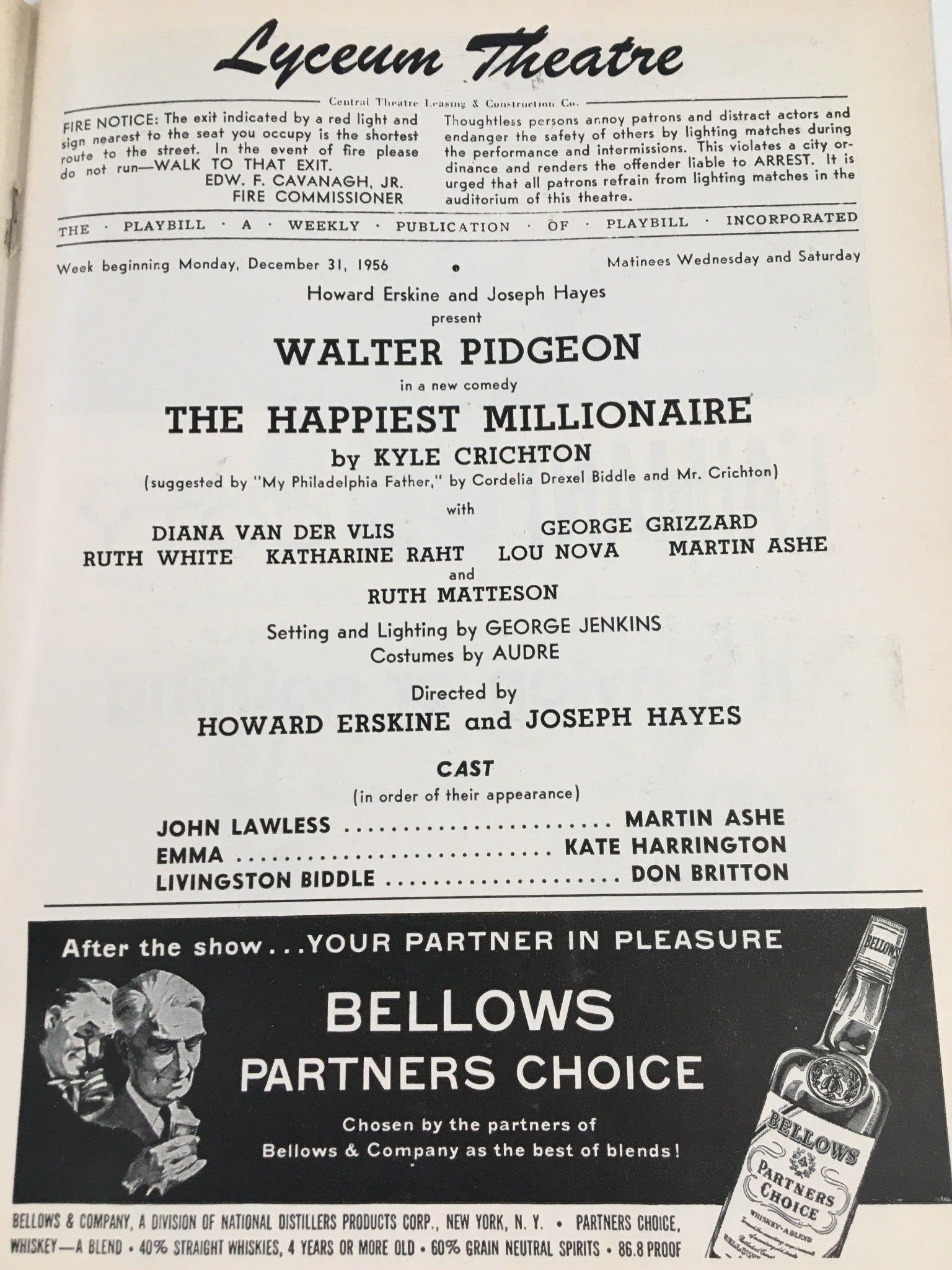 1956 Playbill Lyceum Theatre Walter Pidgeon in The Happiest Millionaire