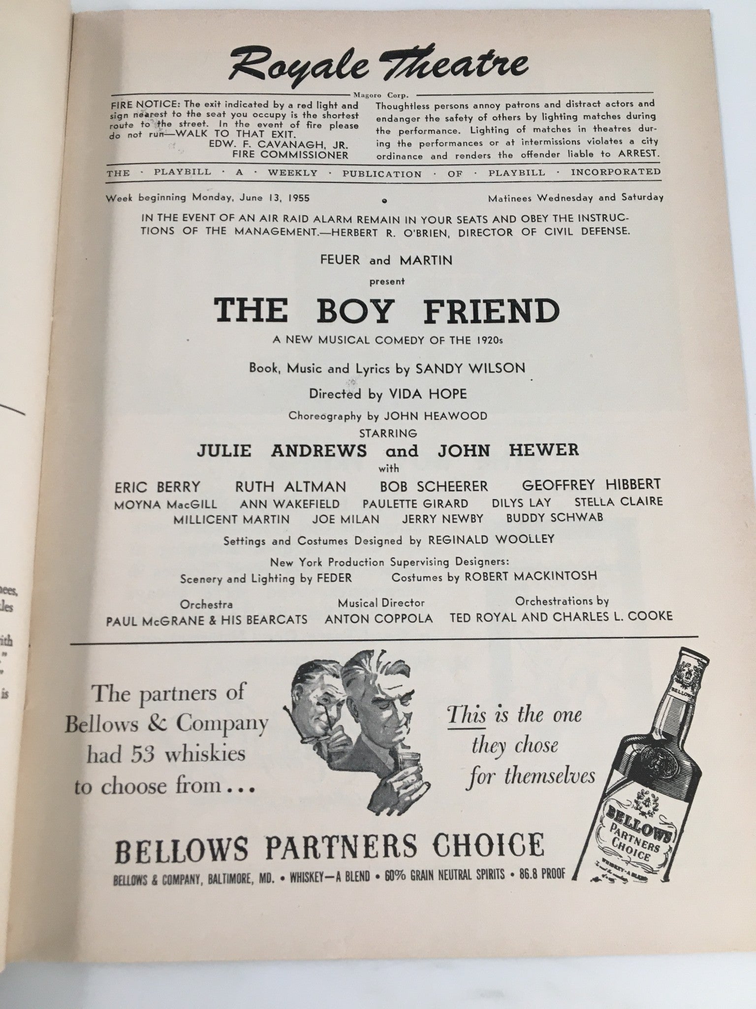 1955 Playbill Royale Theatre Julie Andrews, John Hewer in The Boy Friend