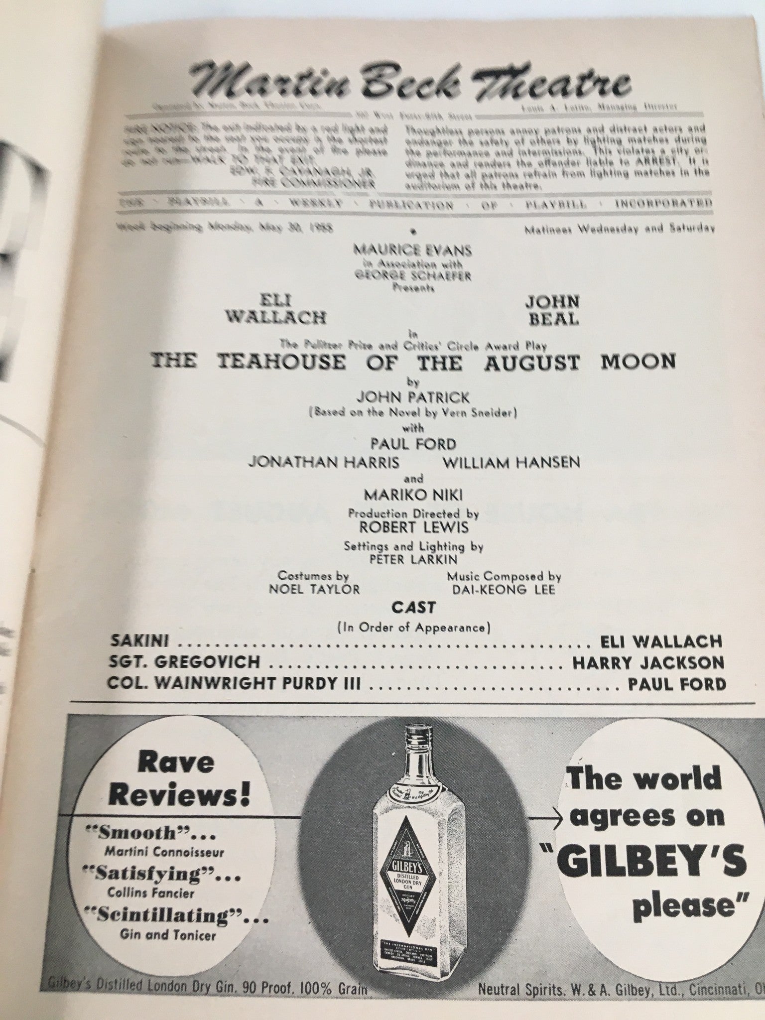 1955 Playbill Martin Beck Theatre Eli Wallach in The Teahouse of the August Moon