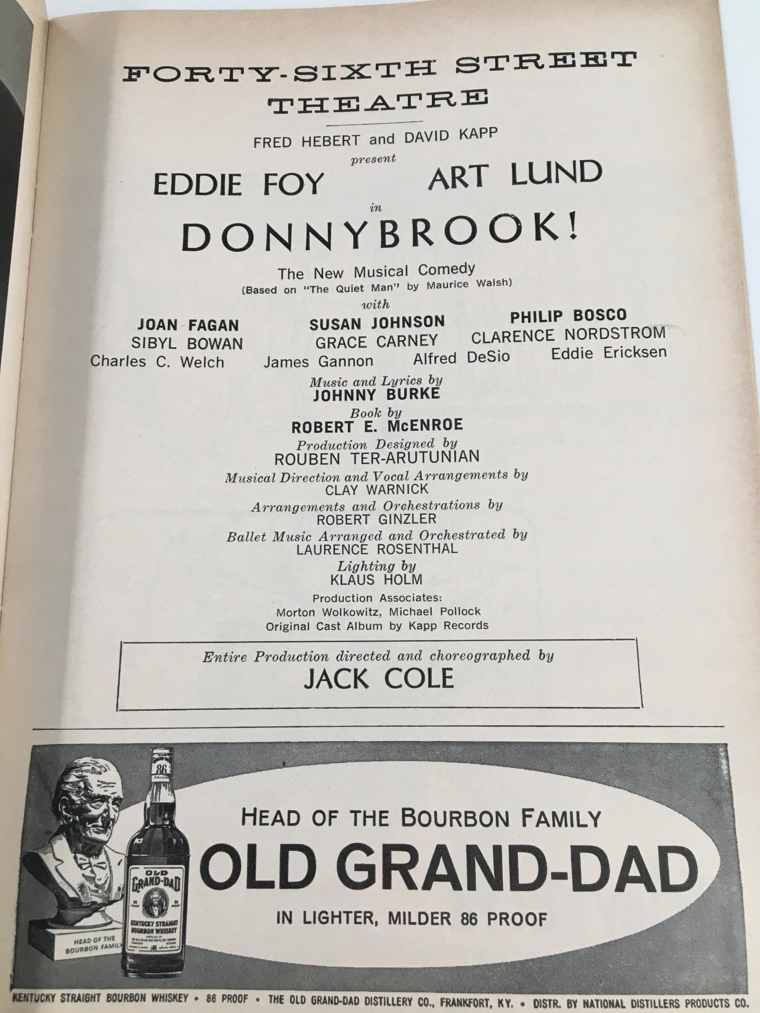 1961 Playbill 46th Street Theatre Eddie Foy, Art Lund in Donnybrook!