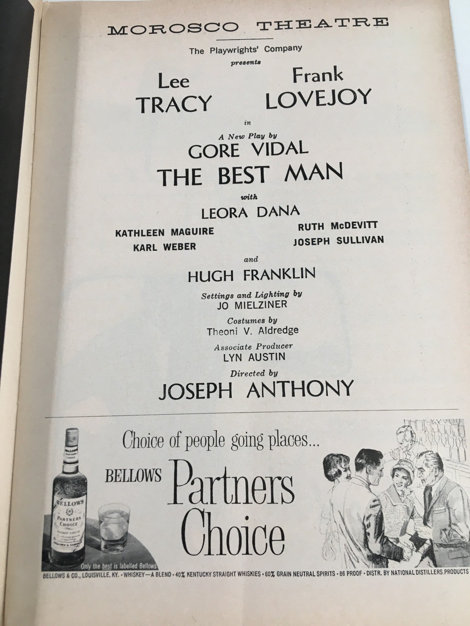 1961 Playbill Morosco Theatre Lee Tracy, Frank Lovejoy in The Best Man