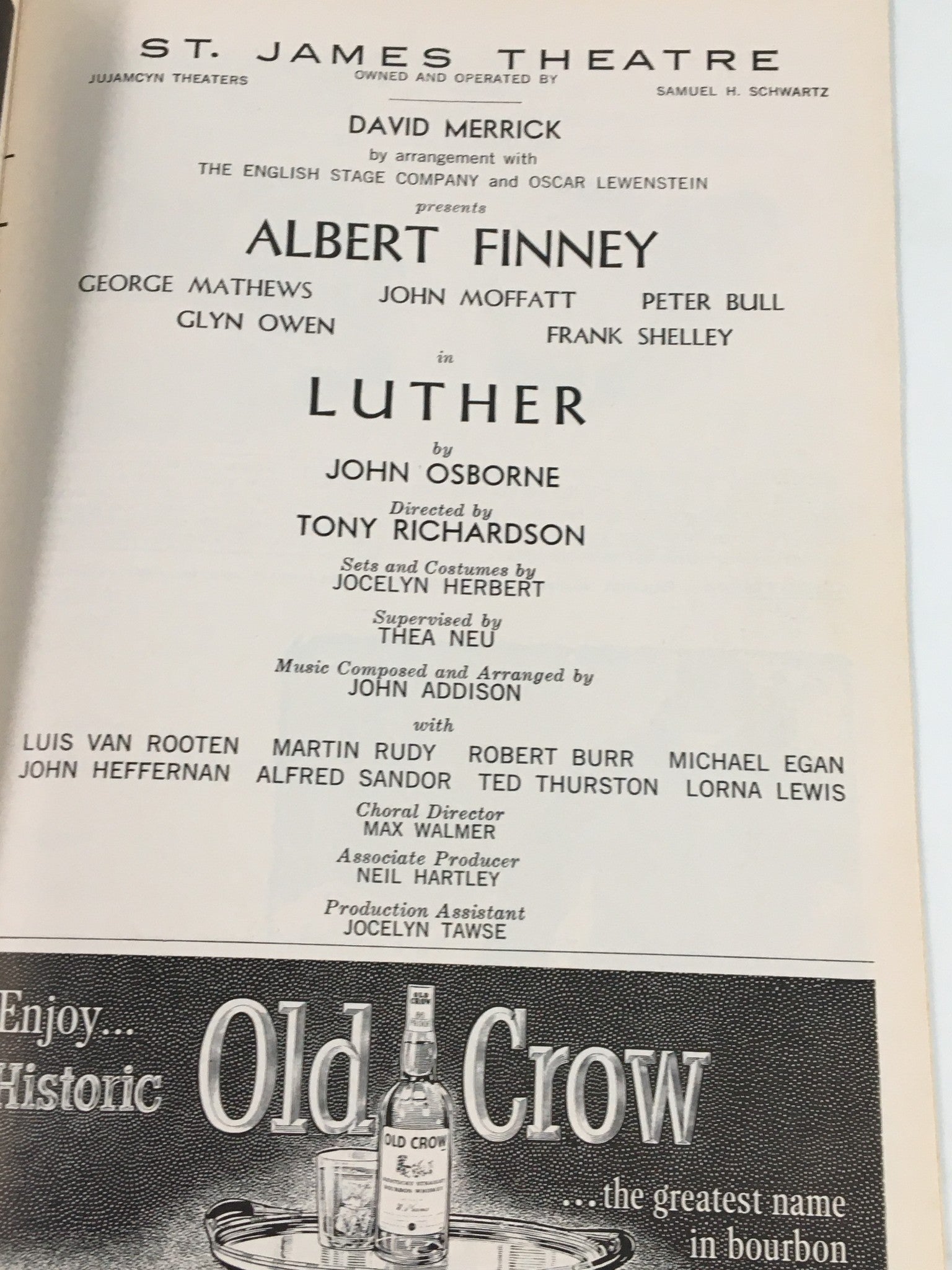 1963 Playbill St. James Theatre Albert Finney, George Matthews in Luther