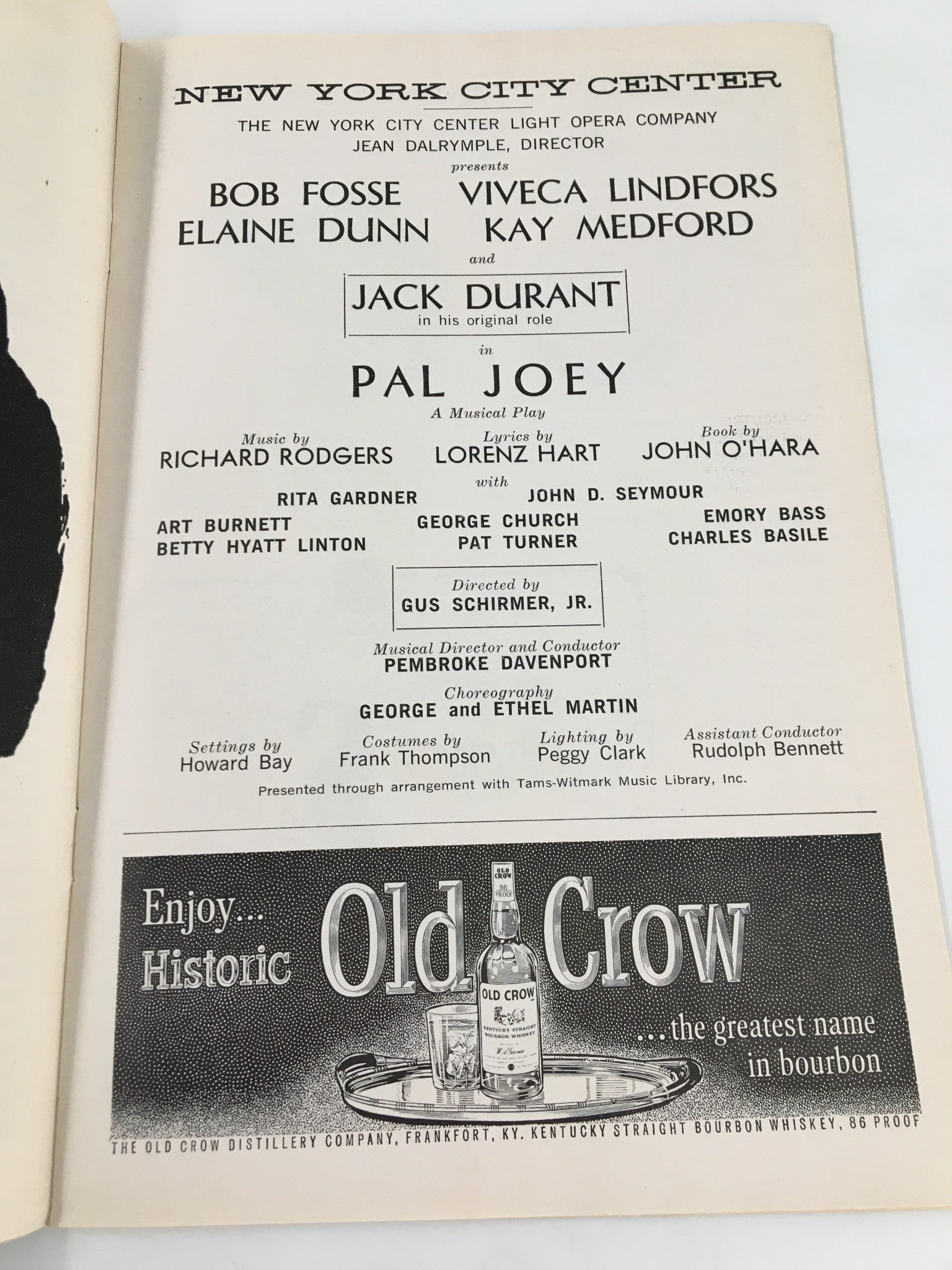 1963 Playbill New York City Center Bob Fosse, Jack Durant in Pal Joey