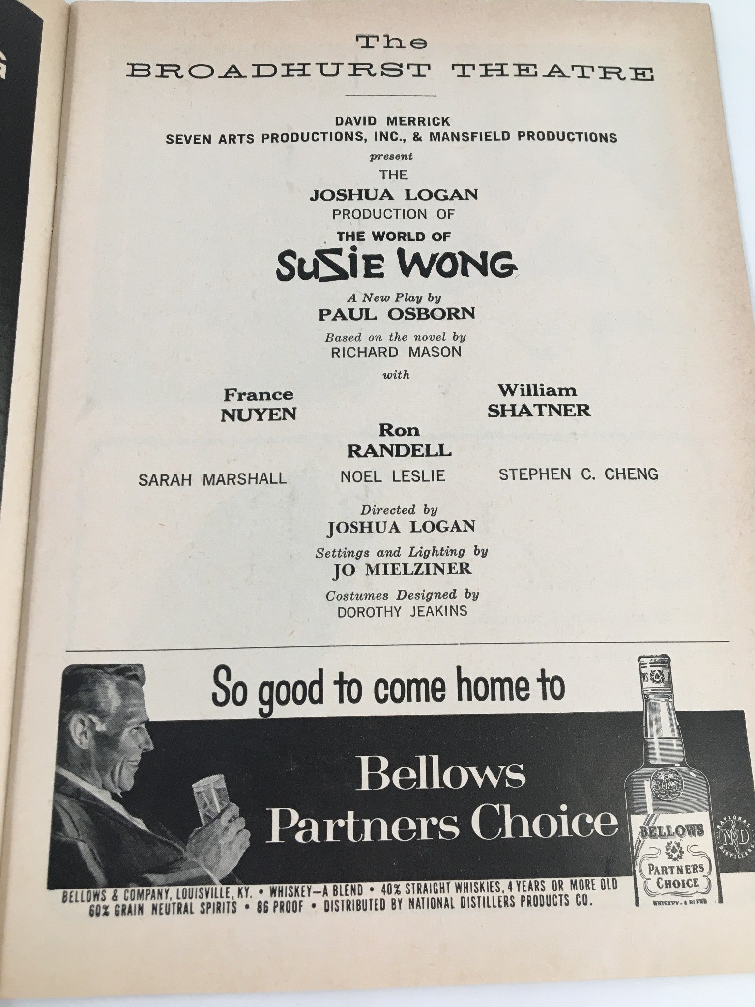 1959 Playbill The Broadhurst Theatre France Nuyen in The World of Suzie Wong