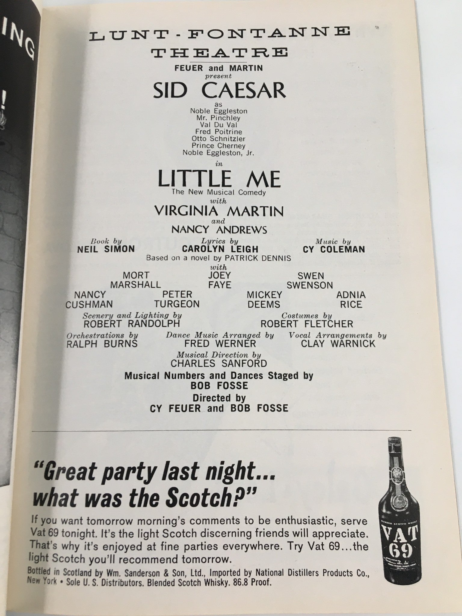 1962 Playbill Lunt-Fontanne Theatre Sid Caesar, Virginia Martin in Little Me